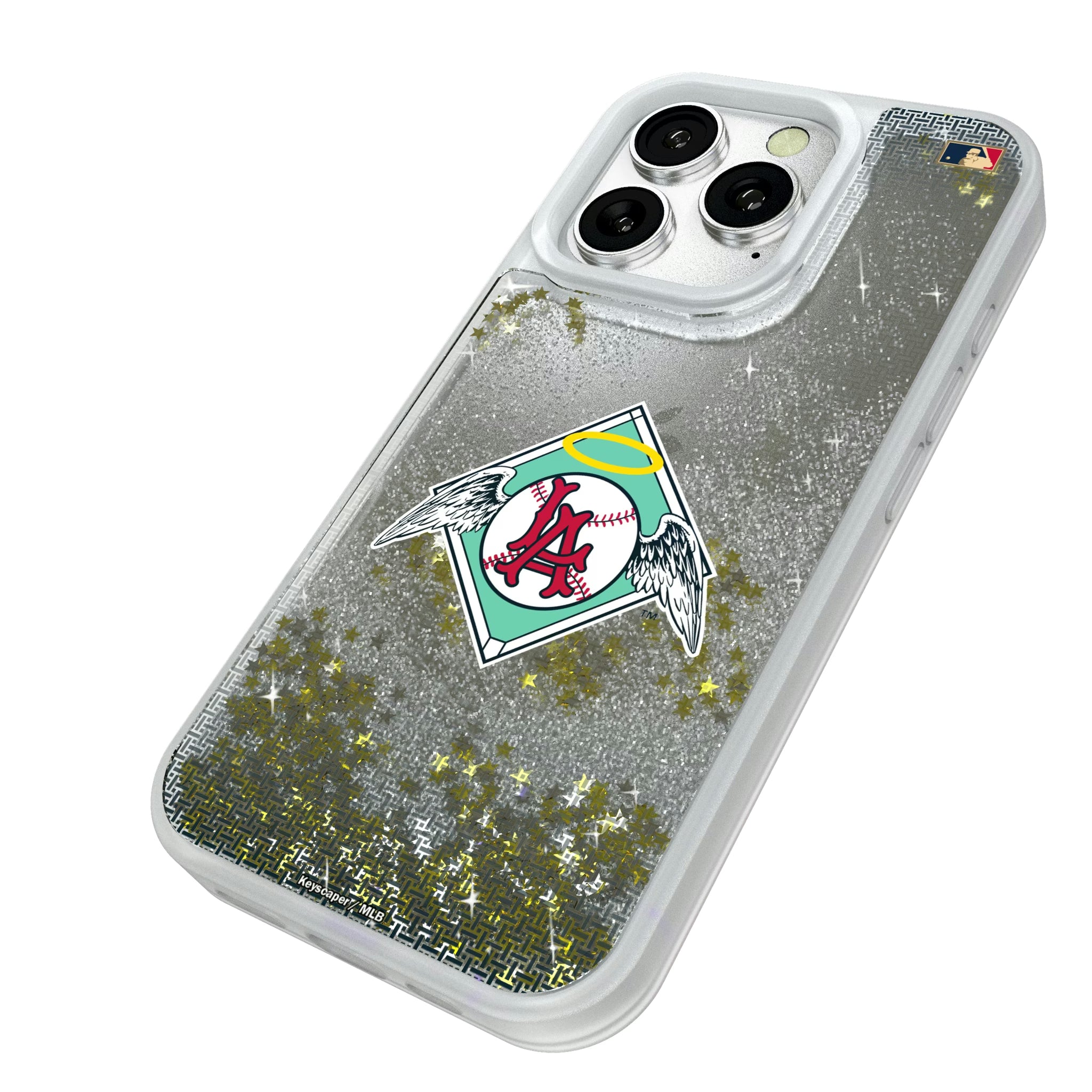 LA Angels 1961-1965 - Cooperstown Collection Linen iPhone Glitter Phone Case for Apple iPhone - Isometric View#Device_iPhone 16 Pro