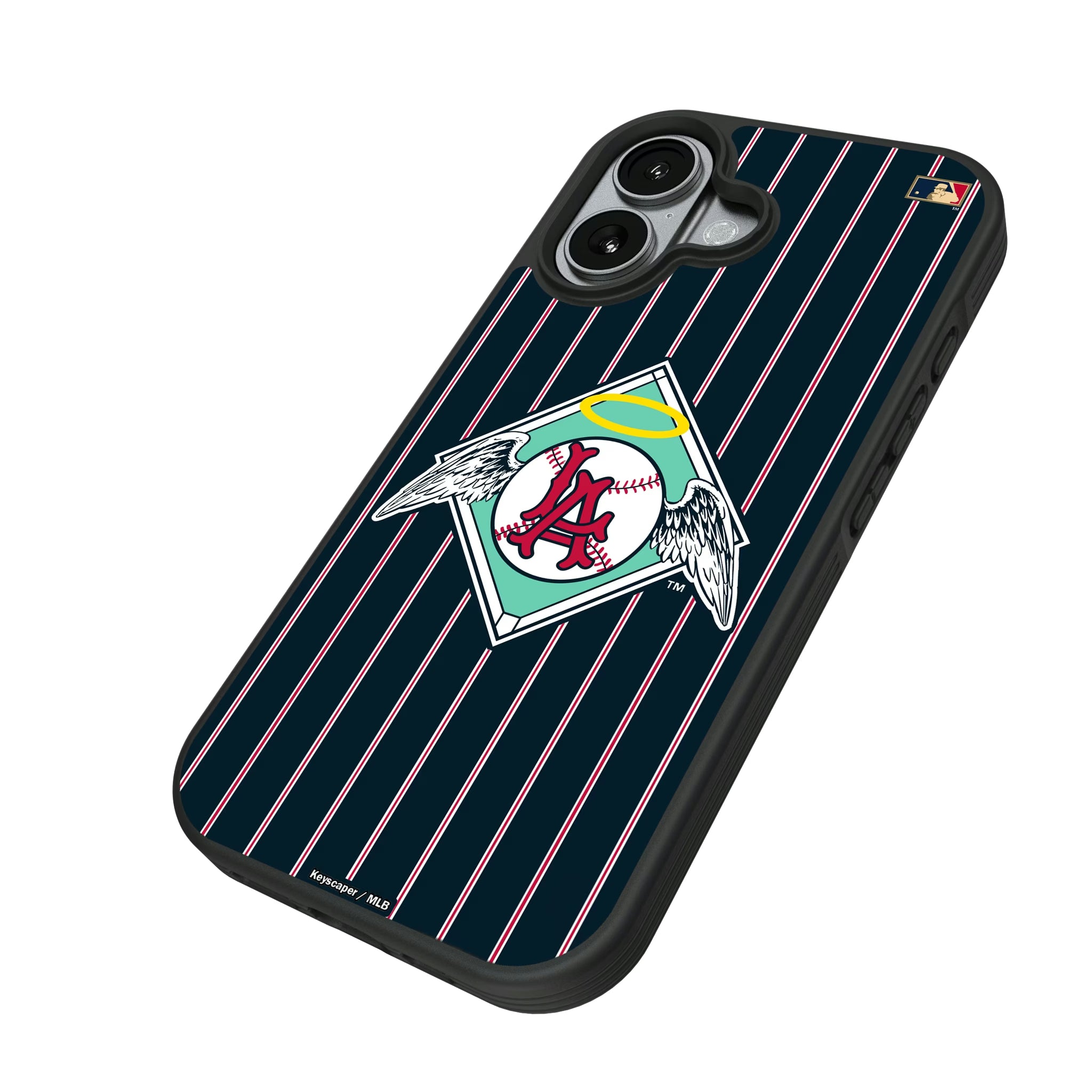 LA Angels 1961-1965 - Cooperstown Collection Pinstripe iPhone Bump Phone Case for Apple iPhone - Isometric View#Device_iPhone 17