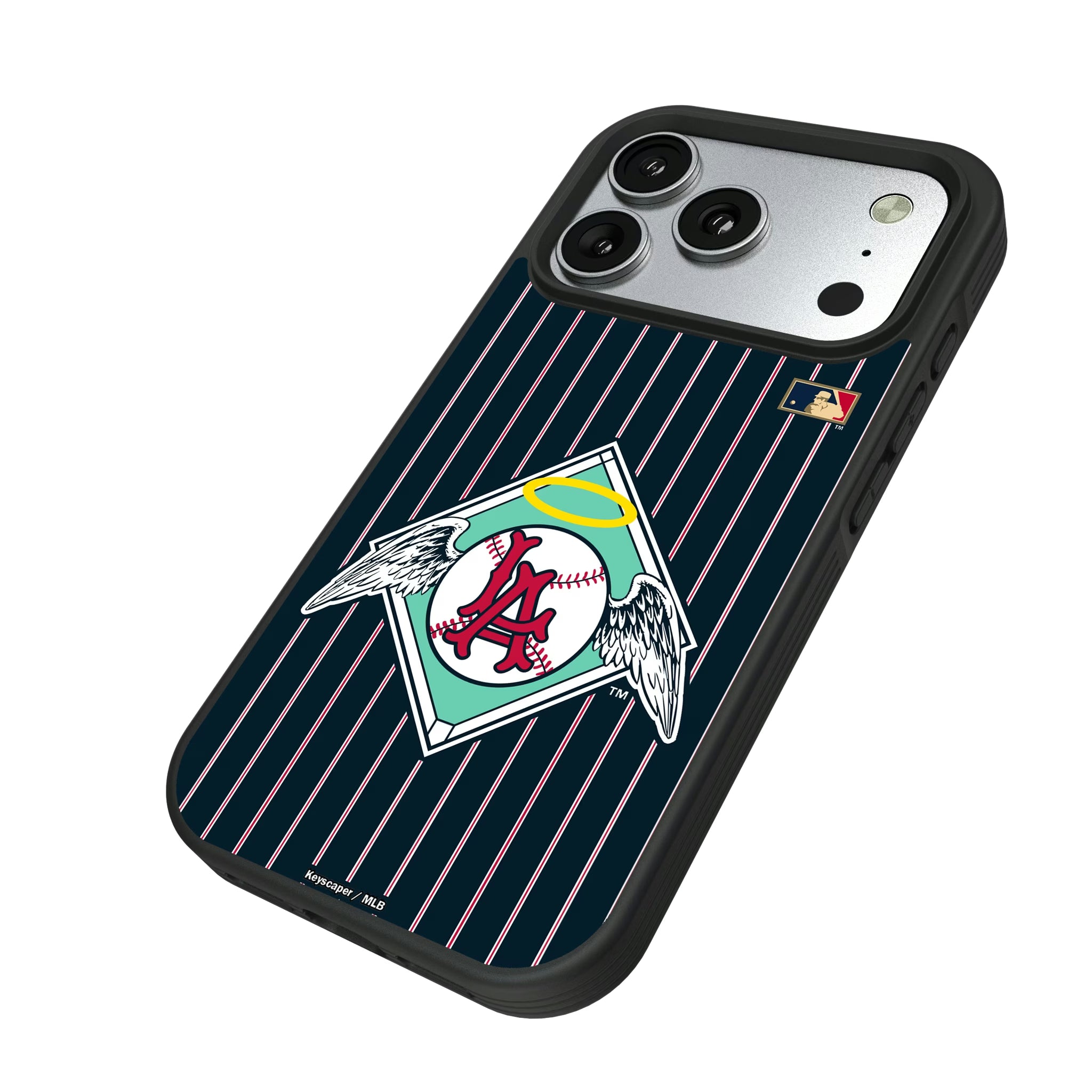 LA Angels 1961-1965 - Cooperstown Collection Pinstripe iPhone Bump Phone Case for Apple iPhone - Isometric View#Device_iPhone 17 Pro