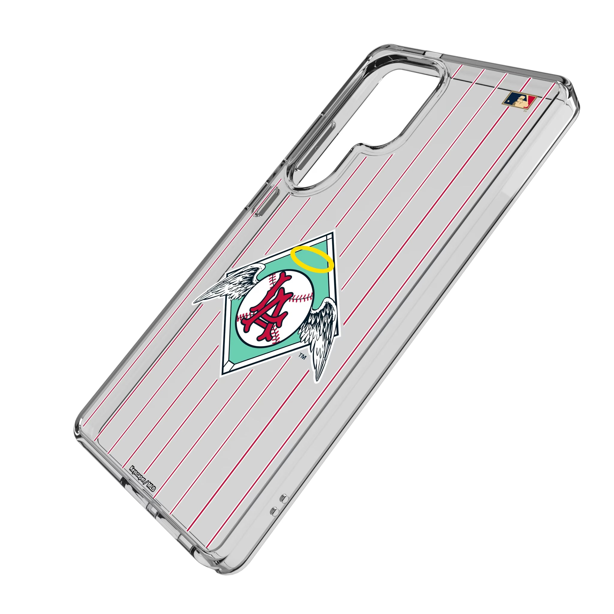 LA Angels 1961-1965 - Cooperstown Collection Pinstripe Galaxy Clear Phone Case for Samsung Galaxy - Isometric View