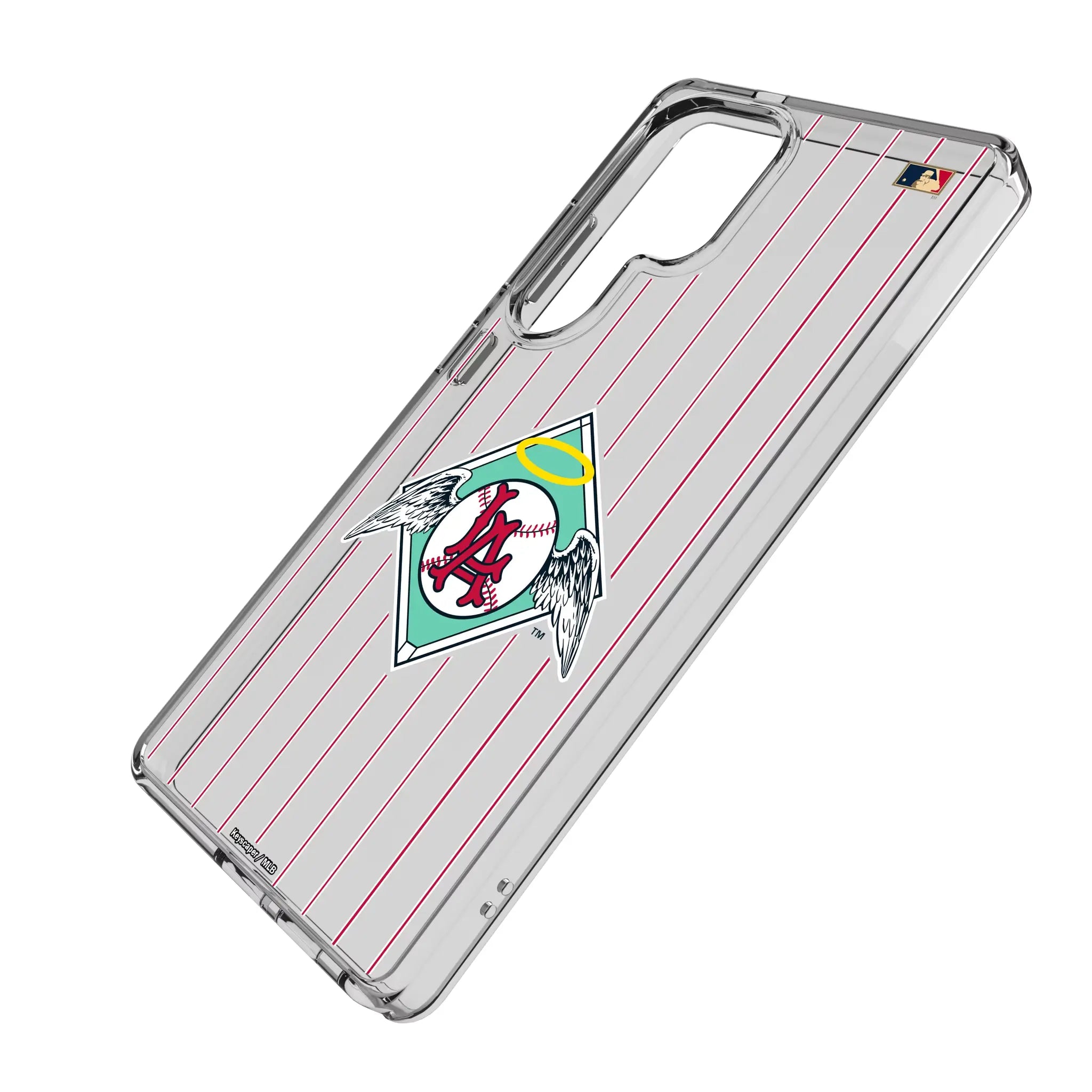LA Angels 1961-1965 - Cooperstown Collection Pinstripe Galaxy Clear Phone Case for Samsung Galaxy - Isometric View#Device_Galaxy S25 Ultra