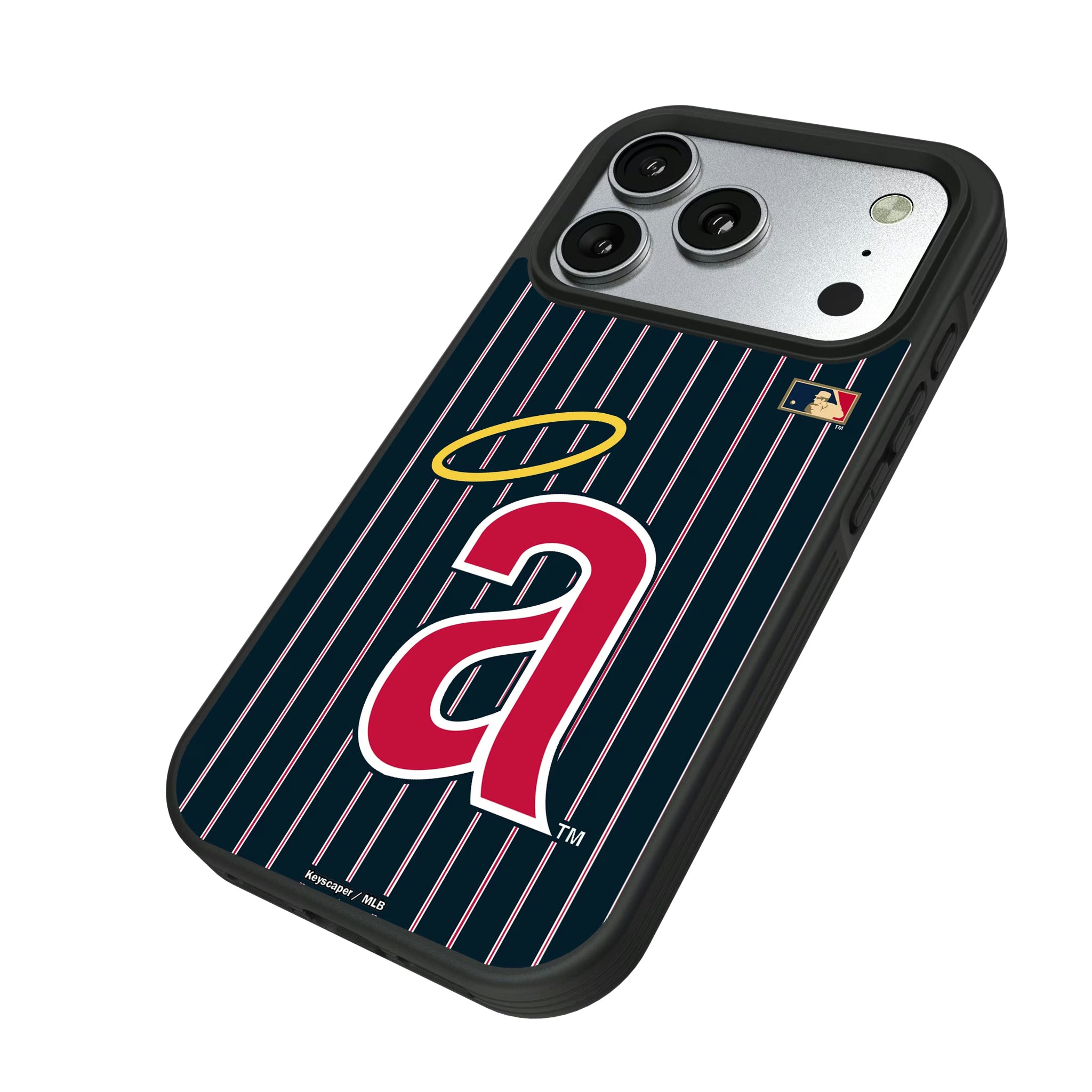 LA Angels 1971 - Cooperstown Collection Pinstripe iPhone Bump Phone Case for Apple iPhone - Isometric View#Device_iPhone 17 Pro