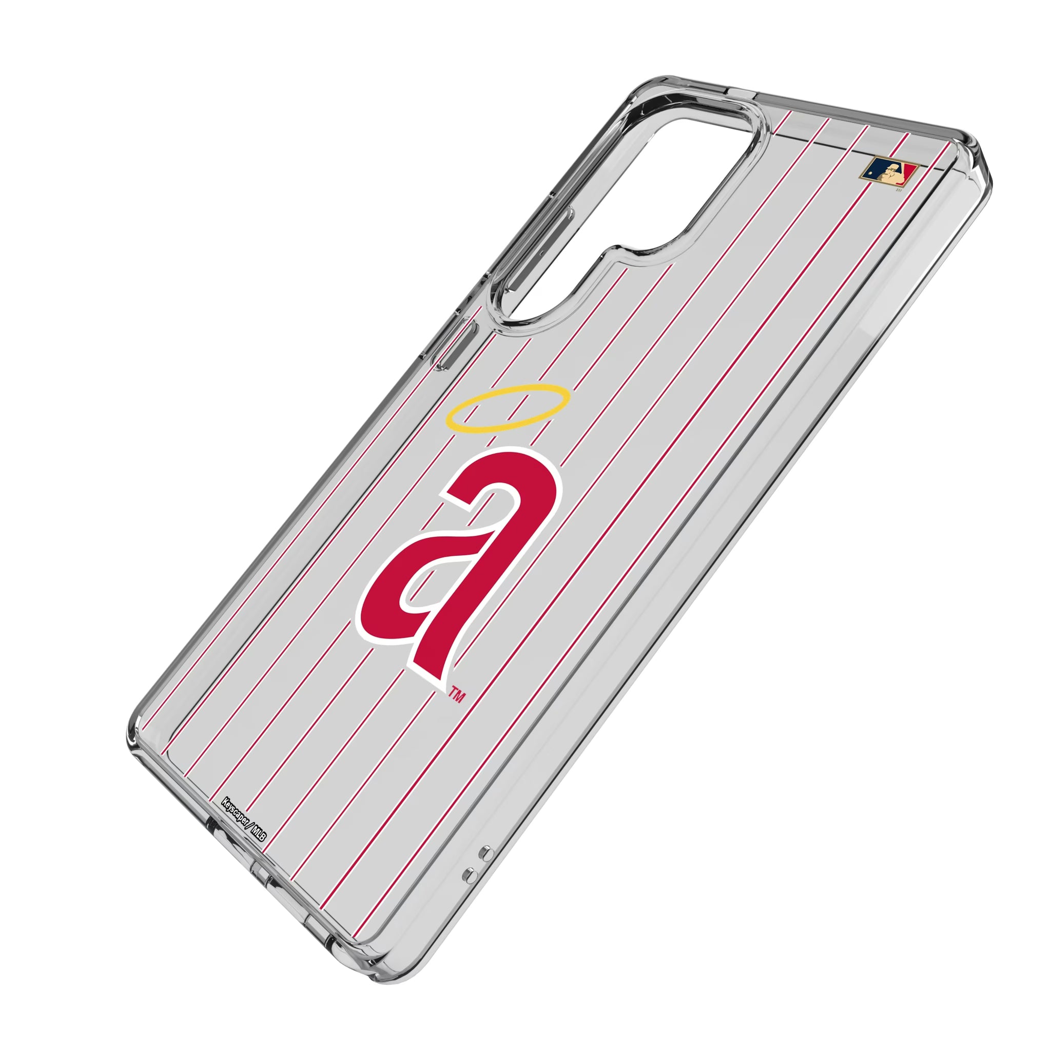 LA Angels 1971 - Cooperstown Collection Pinstripe Galaxy Clear Phone Case for Samsung Galaxy - Isometric View
