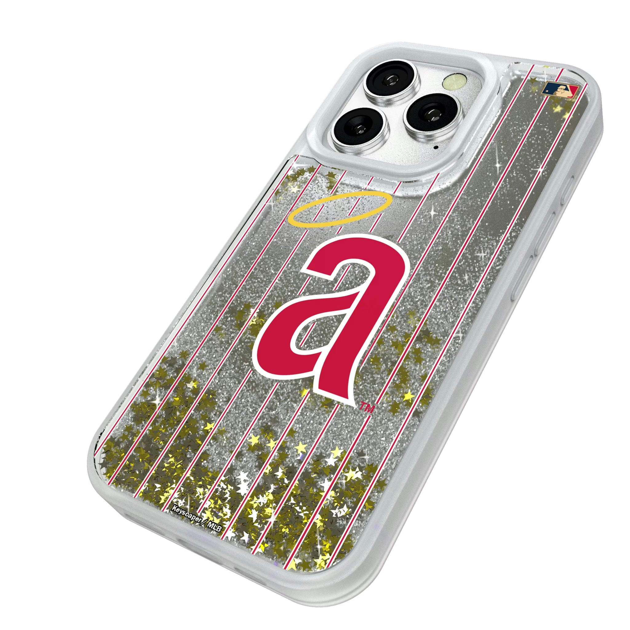 LA Angels 1971 - Cooperstown Collection Pinstripe iPhone Glitter Phone Case for Apple iPhone - Isometric View#Device_iPhone 16 Pro