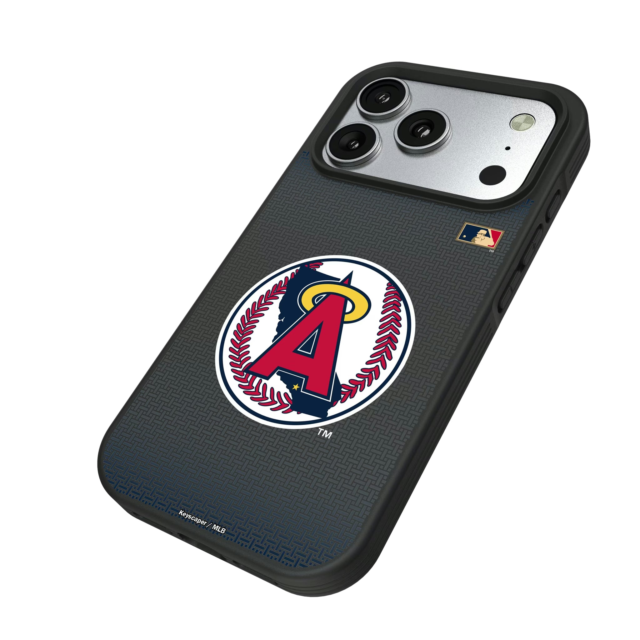 LA Angels 1986-1992 - Cooperstown Collection Linen iPhone Bump Phone Case for Apple iPhone - Isometric View#Device_iPhone 17 Pro