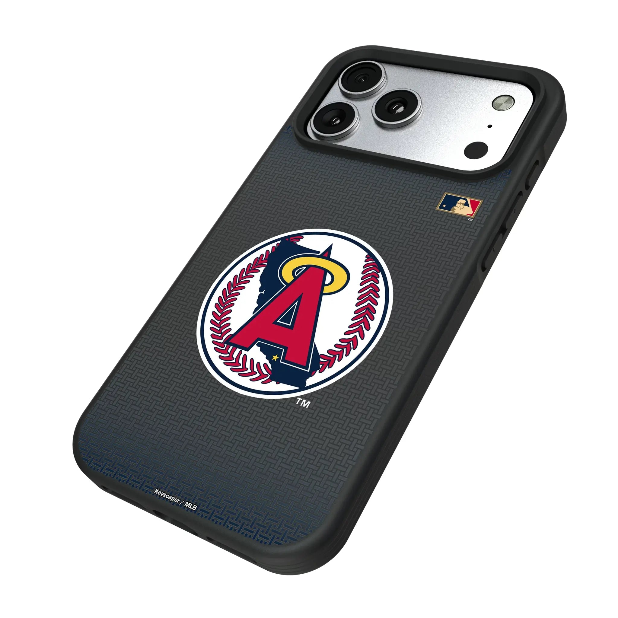 LA Angels 1986-1992 - Cooperstown Collection Linen iPhone Bump Phone Case for Apple iPhone - Isometric View#Device_iPhone 17 Pro Max