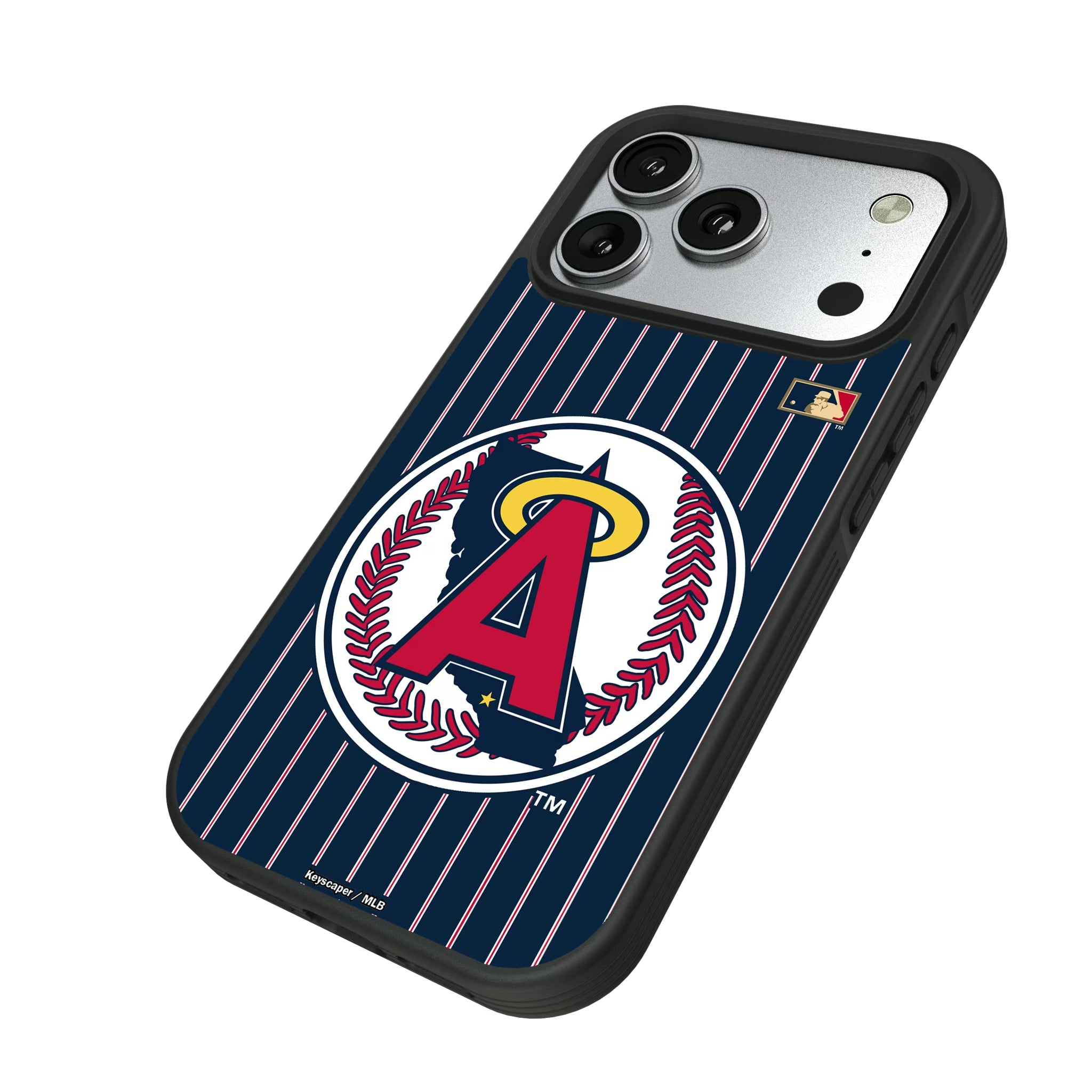 LA Angels 1986-1992 - Cooperstown Collection Pinstripe iPhone Bump Phone Case for Apple iPhone - Isometric View#Device_iPhone 17 Pro