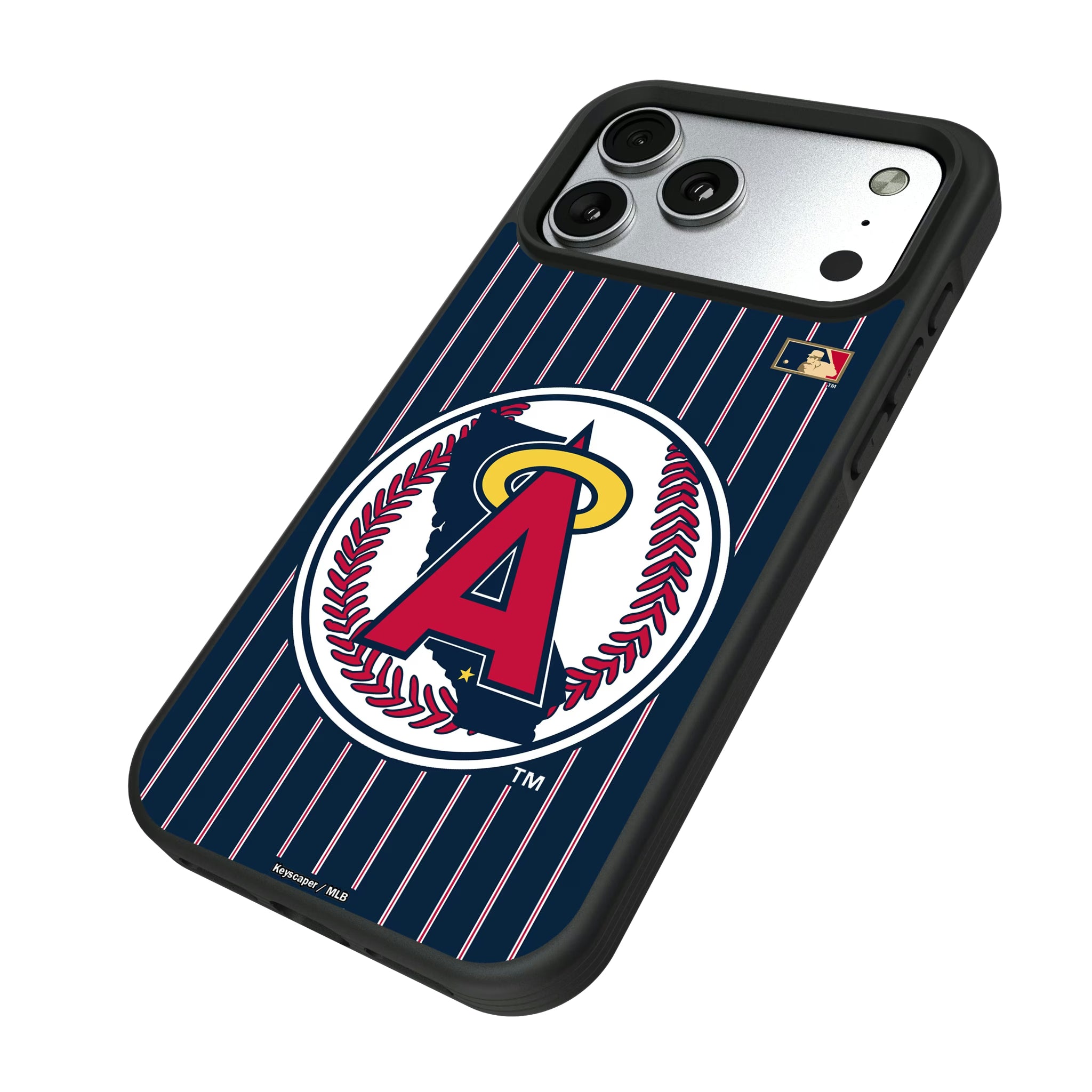 LA Angels 1986-1992 - Cooperstown Collection Pinstripe iPhone Bump Phone Case for Apple iPhone - Isometric View#Device_iPhone 17 Pro Max