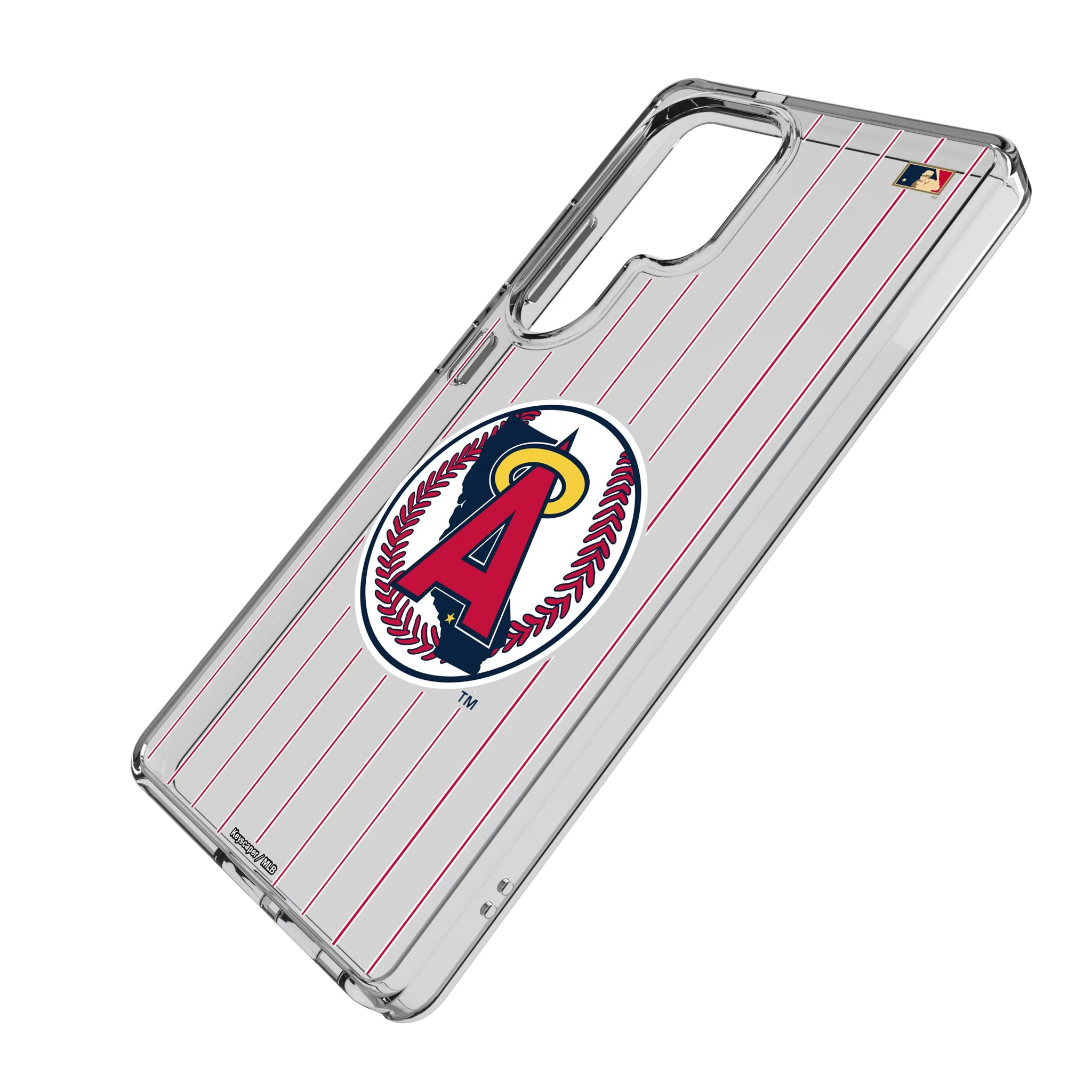 LA Angels 1986-1992 - Cooperstown Collection Pinstripe Galaxy Clear Phone Case for Samsung Galaxy - Isometric View