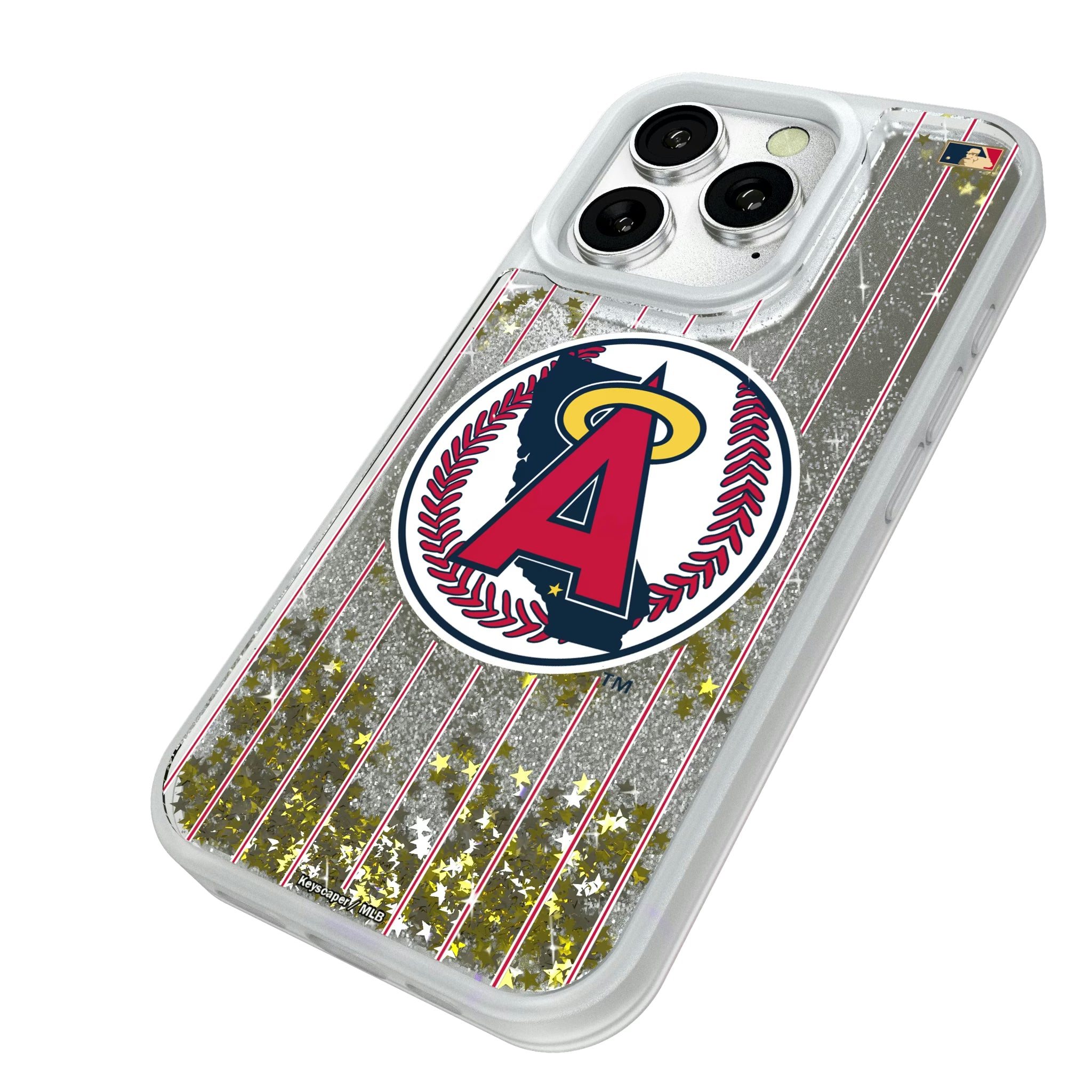 LA Angels 1986-1992 - Cooperstown Collection Pinstripe iPhone Glitter Phone Case for Apple iPhone - Isometric View#Device_iPhone 16 Pro