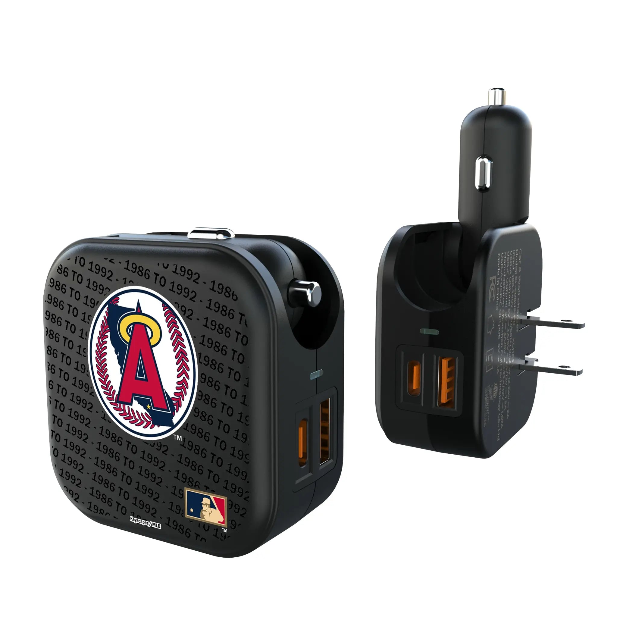 LA Angels 1986-1992 - Cooperstown Collection Text Backdrop 2 in 1 USB A/C Charger