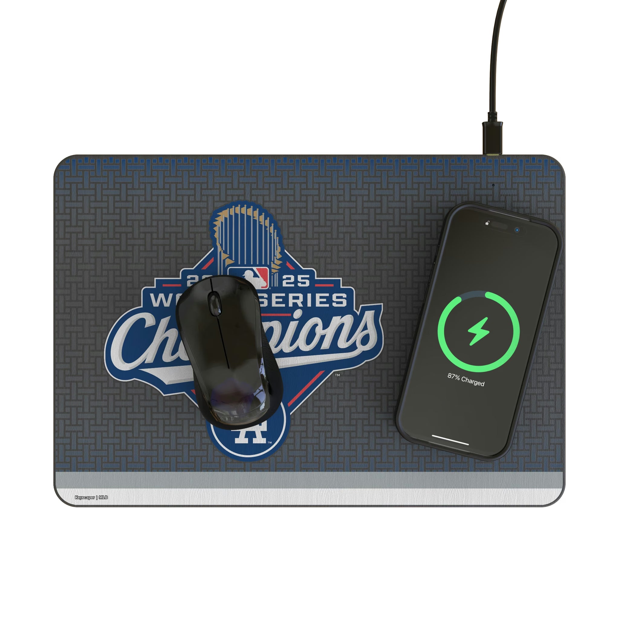 LA Dodgers 2025 MLB World Series 15-Watt Wireless Charger and Mouse Pad - Lifestyle