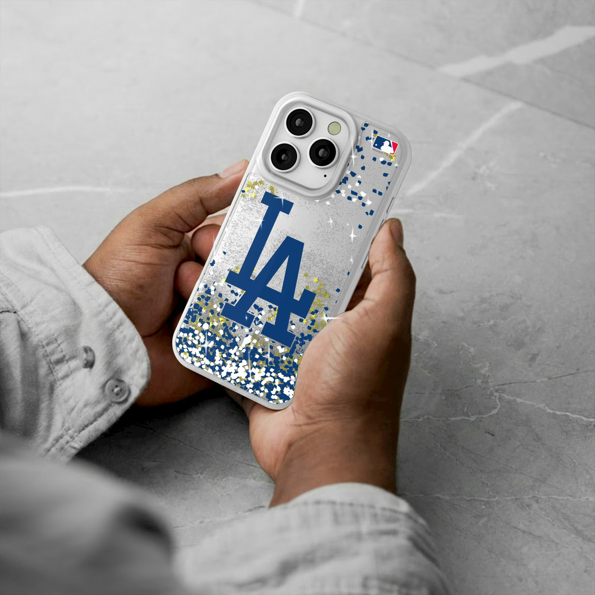 LA Dodgers Confetti iPhone Glitter Phone Case for Apple iPhone - Lifestyle#Device_iPhone 16 Pro