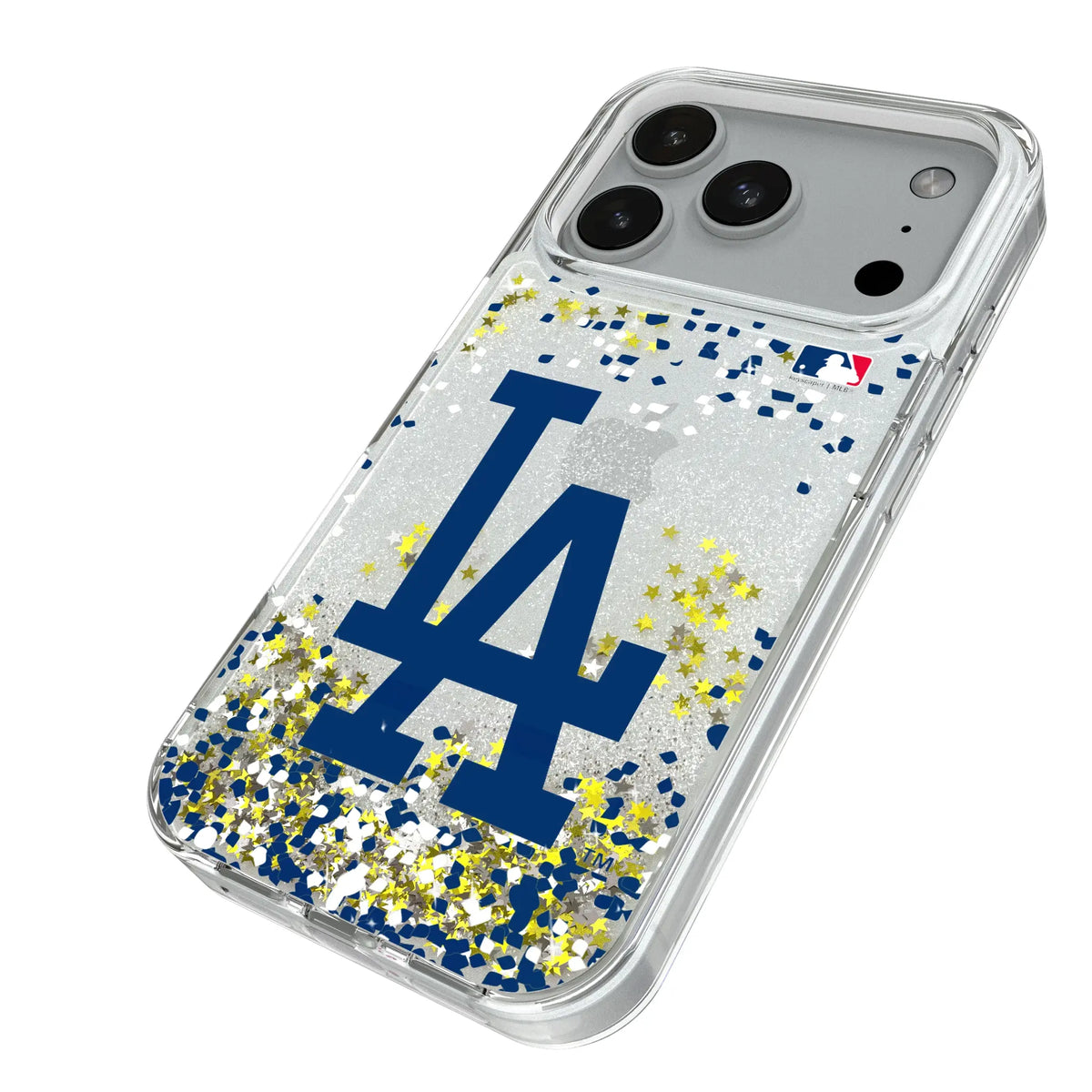 LA Dodgers Confetti iPhone Glitter Phone Case for Apple iPhone - Isometric View#Device_iPhone 18 Pro