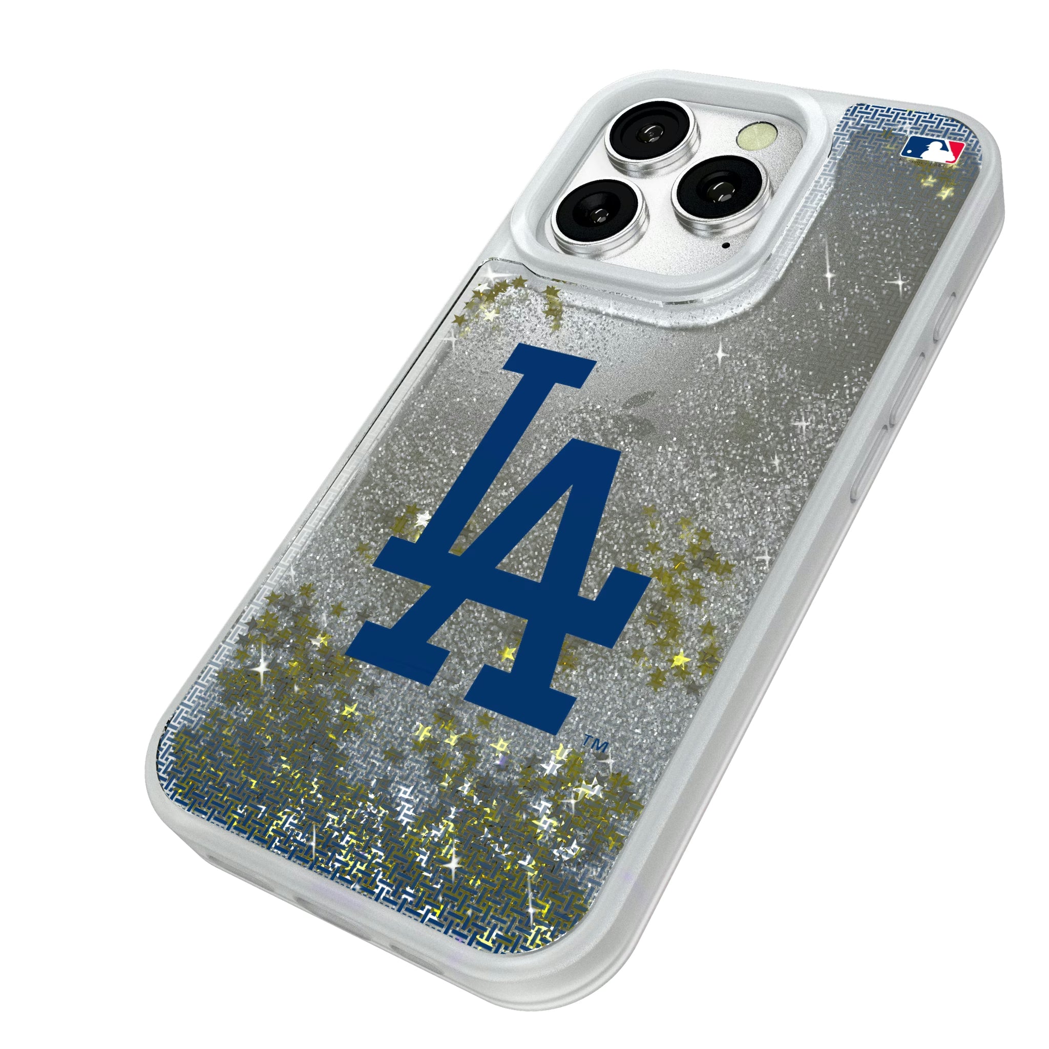 LA Dodgers Linen iPhone Glitter Phone Case for Apple iPhone - Isometric View#Device_iPhone 16 Pro