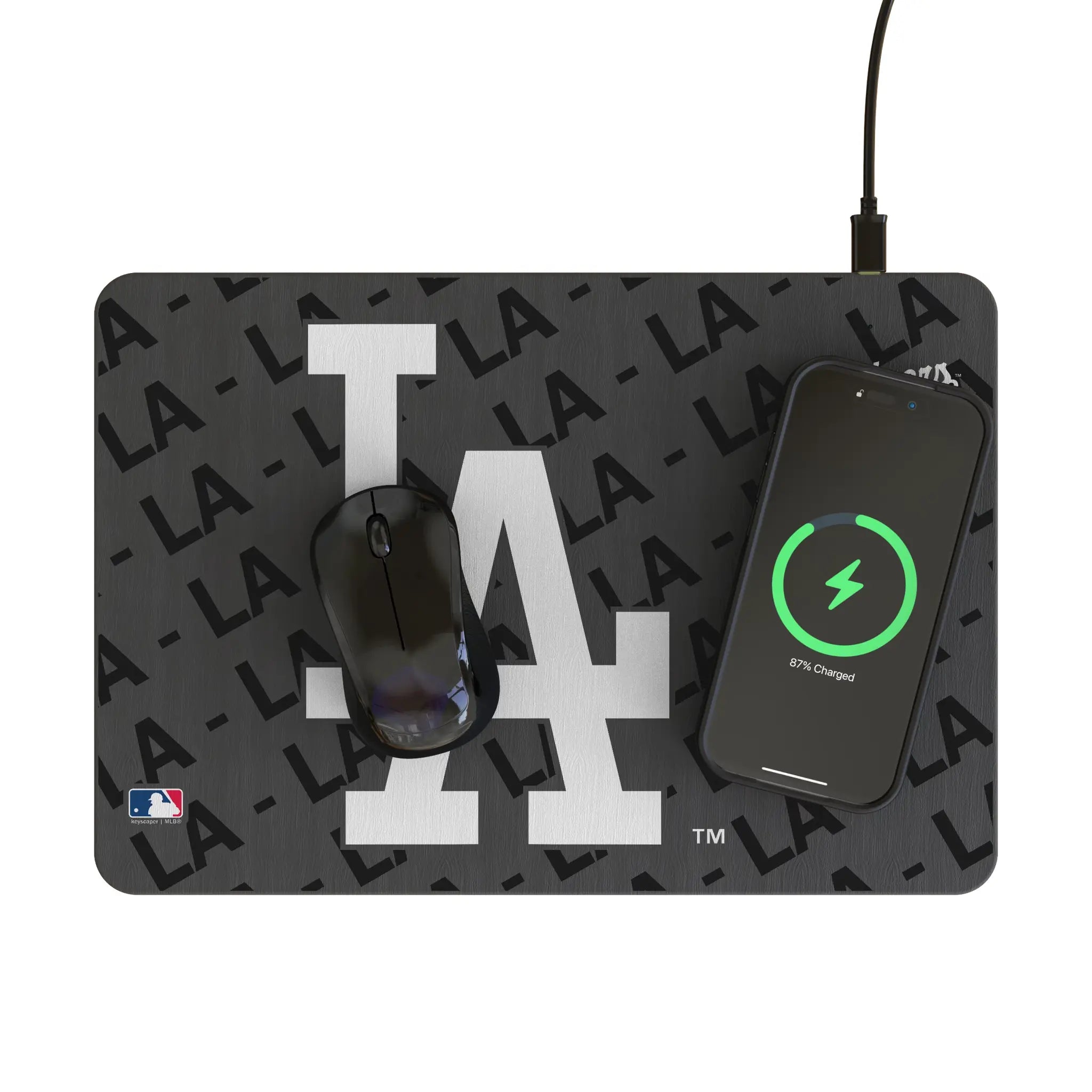 LA Dodgers Monocolor Tilt 15-Watt Wireless Charger and Mouse Pad - Lifestyle