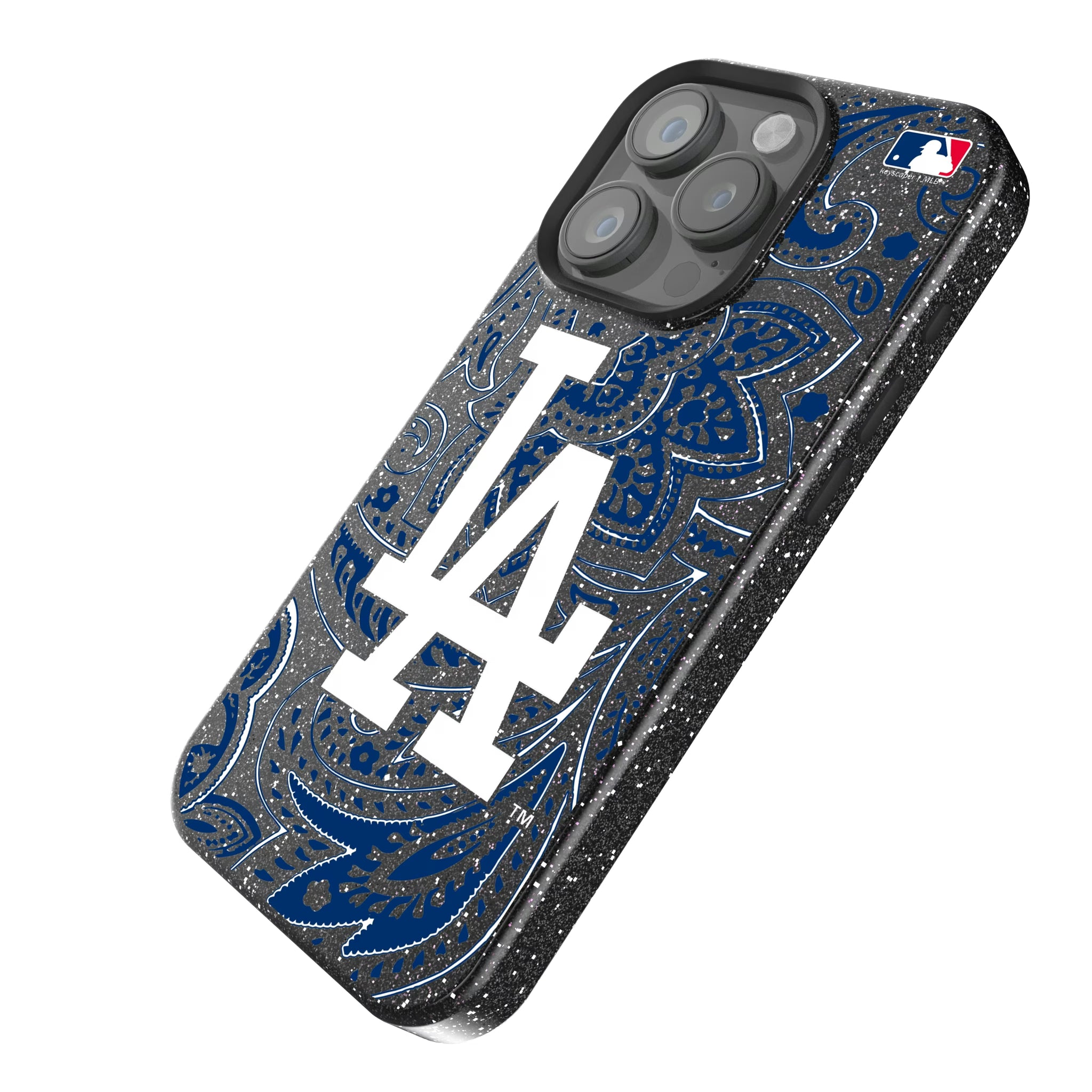 LA Dodgers Paisley iPhone Bling Phone Case for Apple iPhone - Isometric View