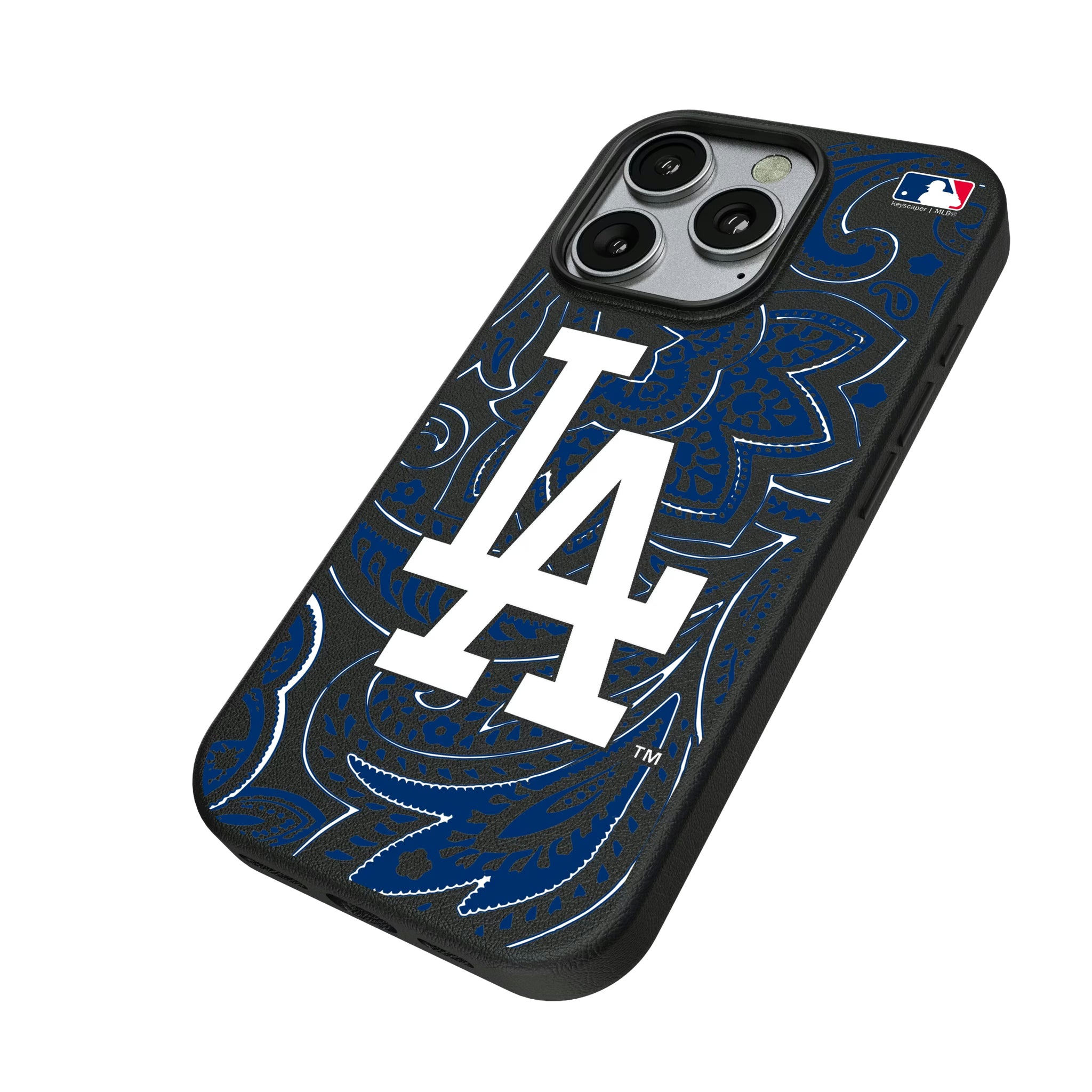 LA Dodgers Paisley iPhone MagSafe Compatible Phone Case for Apple iPhone - Isometric View