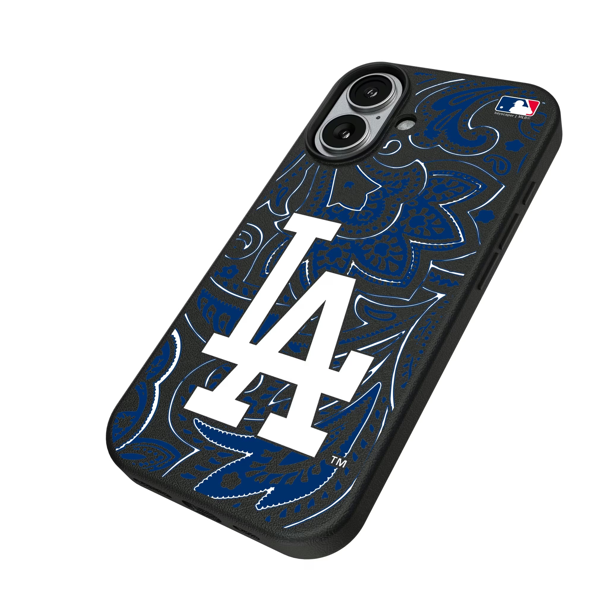 LA Dodgers Paisley iPhone MagSafe Compatible Phone Case for Apple iPhone - Isometric View#Device_iPhone 17