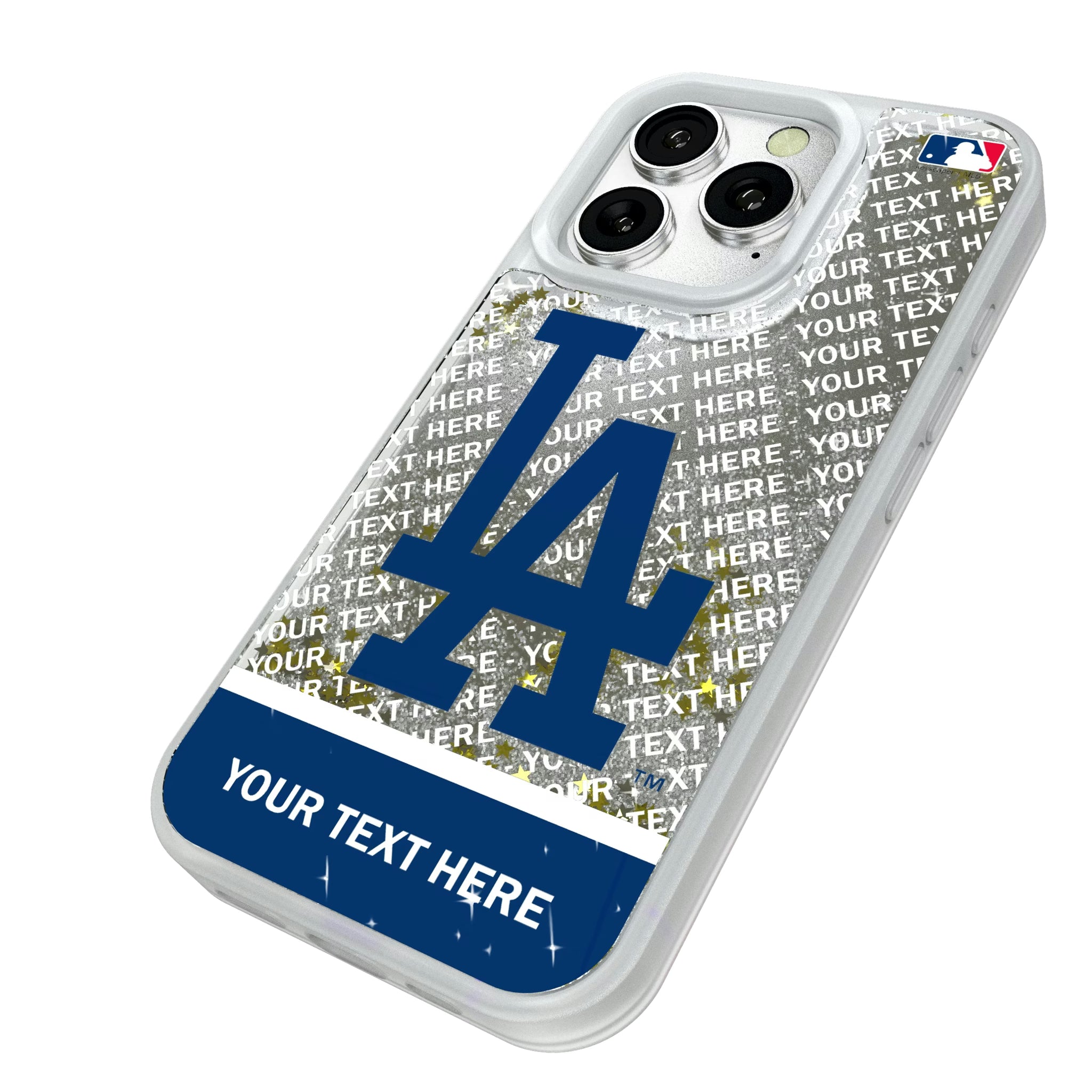 LA Dodgers Personalized EndZone Plus iPhone Glitter Phone Case for Apple iPhone - Isometric View#Device_iPhone 16 Pro