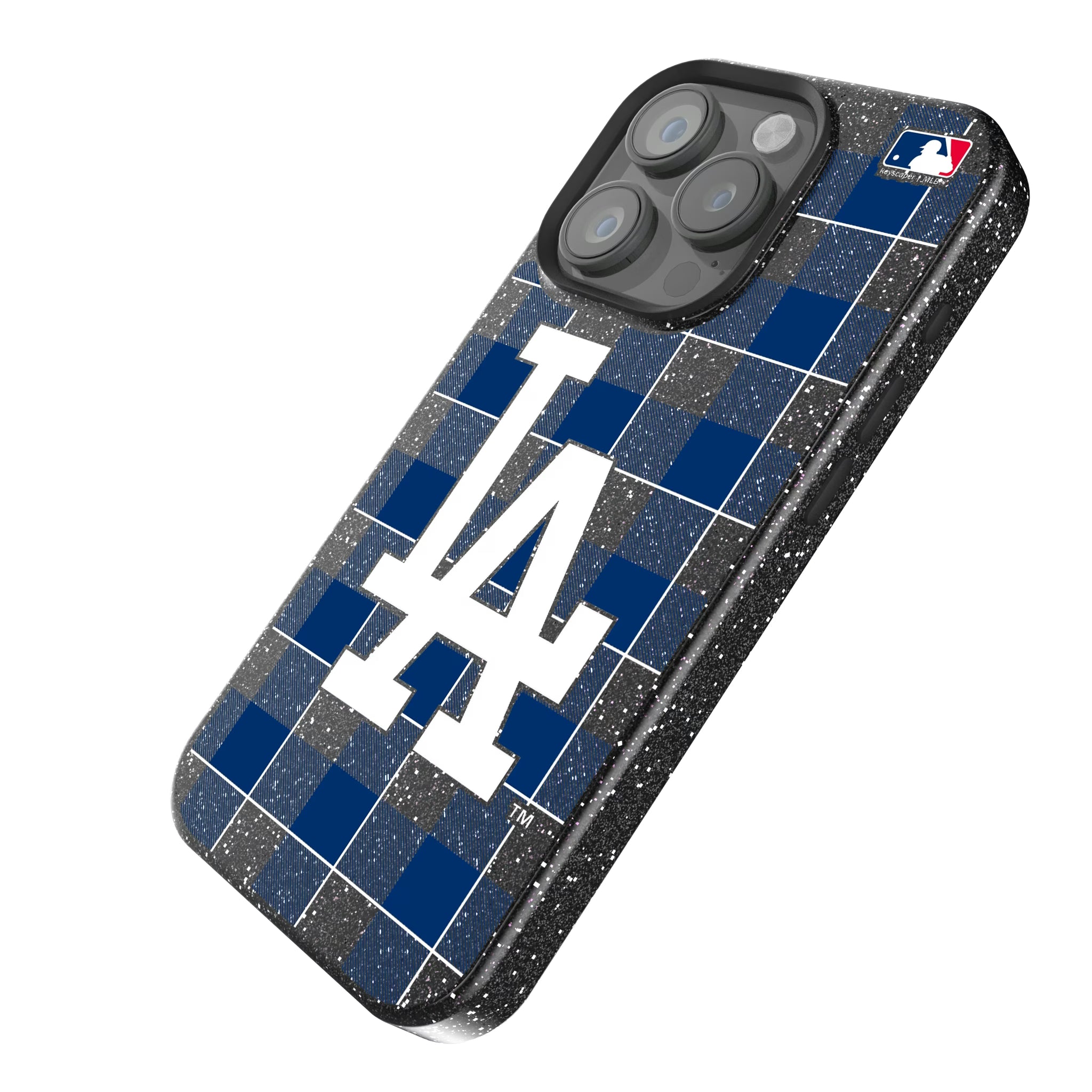 LA Dodgers Plaid iPhone Bling Phone Case for Apple iPhone - Isometric View