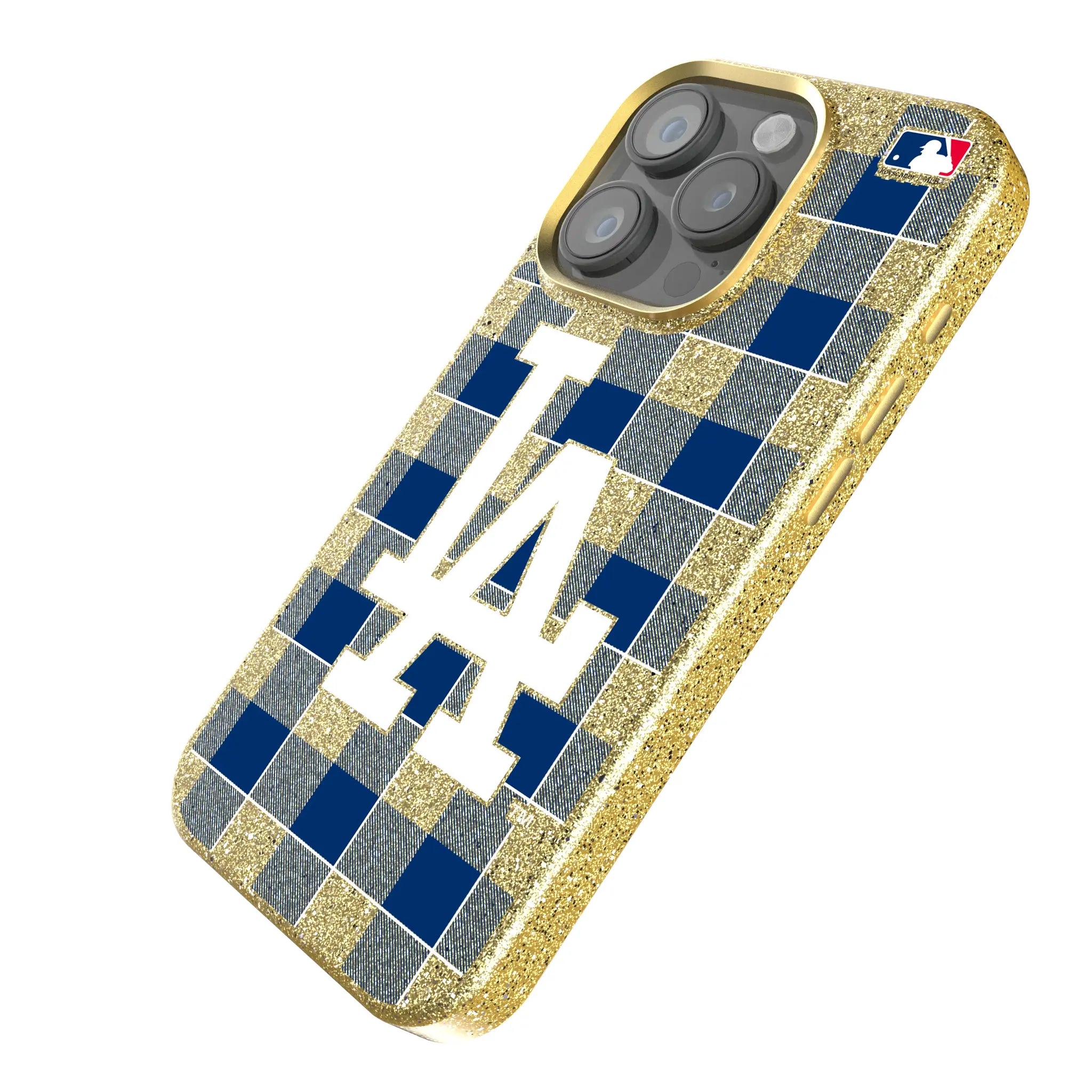 LA Dodgers Plaid iPhone Bling Phone Case for Apple iPhone - Isometric View