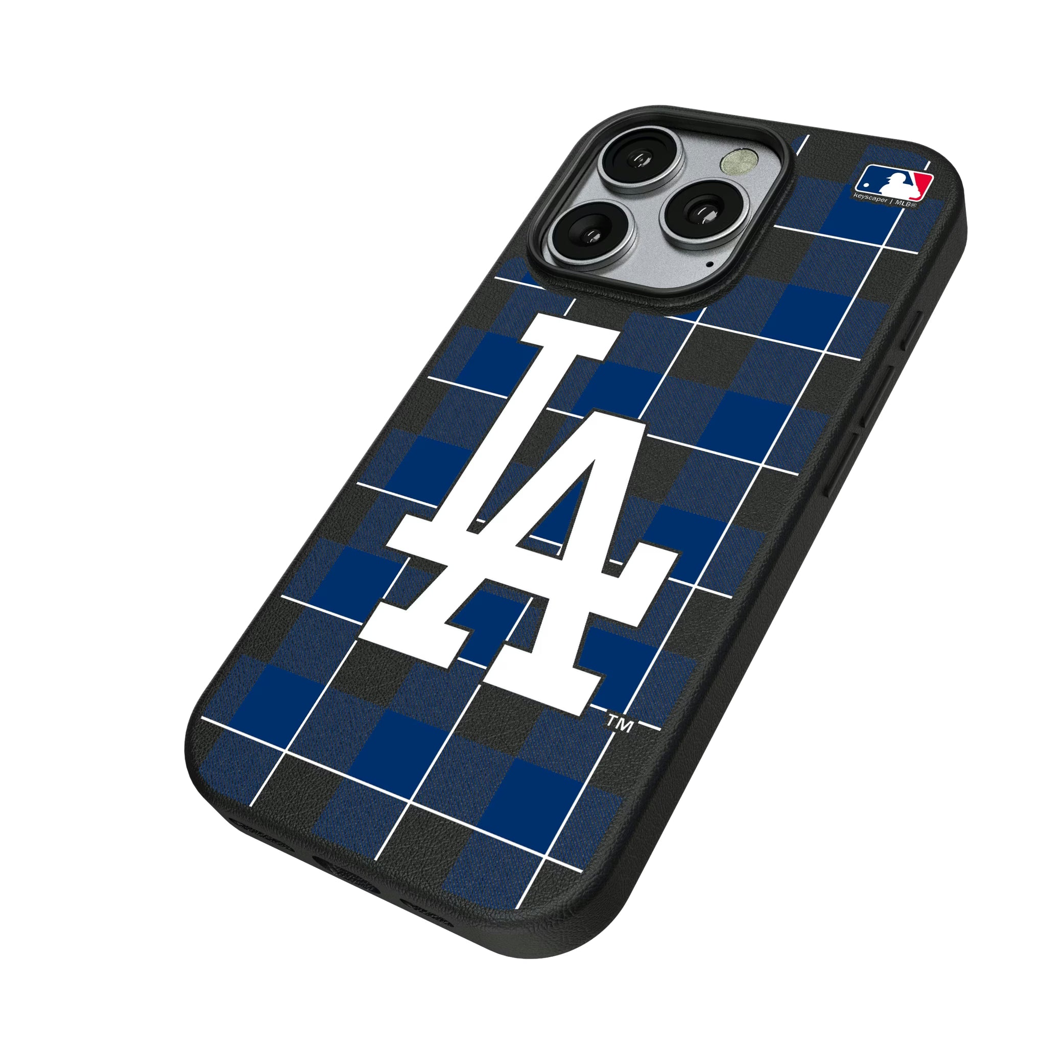 LA Dodgers Plaid iPhone MagSafe Compatible Phone Case for Apple iPhone - Isometric View