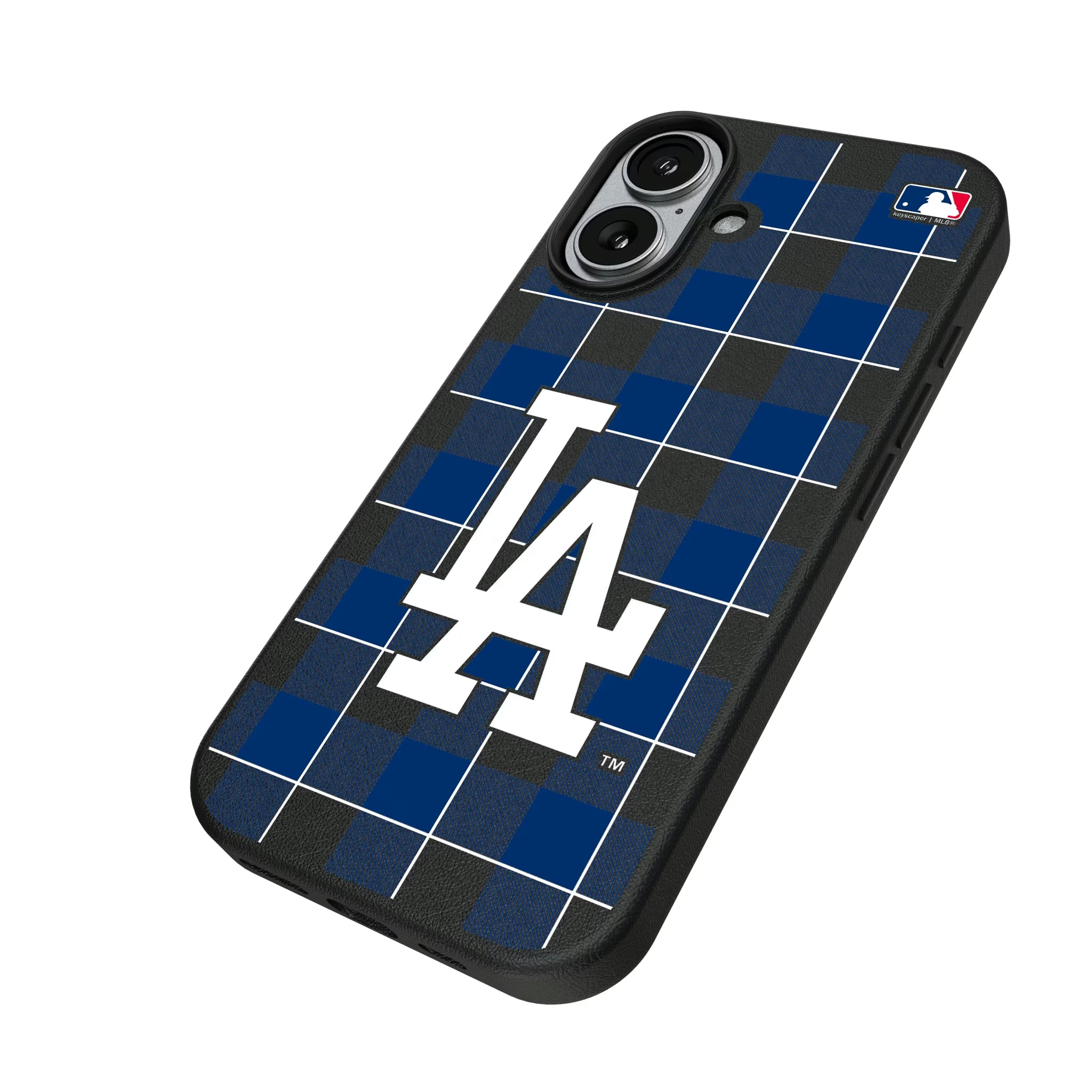LA Dodgers Plaid iPhone MagSafe Compatible Phone Case for Apple iPhone - Isometric View#Device_iPhone 17
