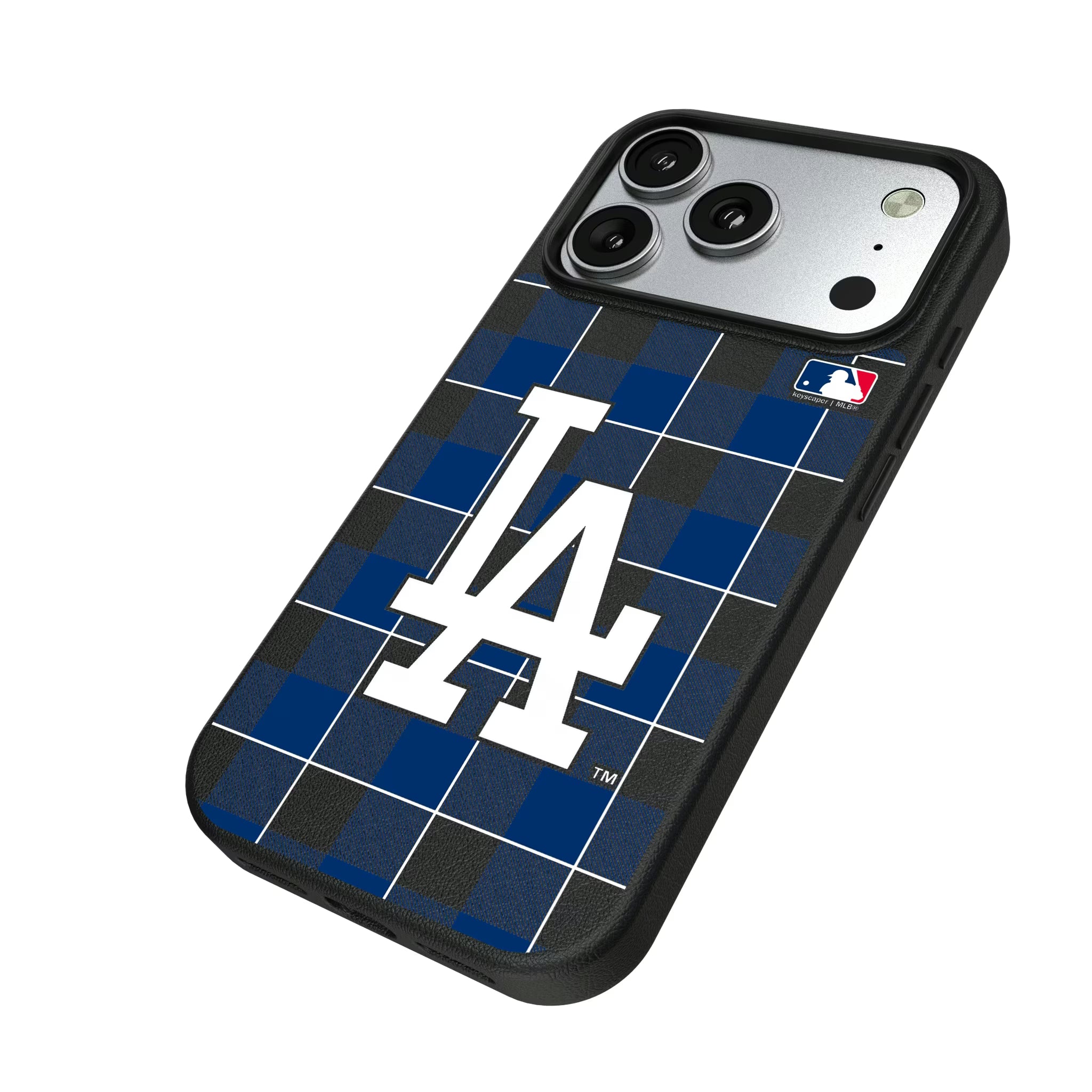 LA Dodgers Plaid iPhone MagSafe Compatible Phone Case for Apple iPhone - Isometric View#Device_iPhone 17 Pro