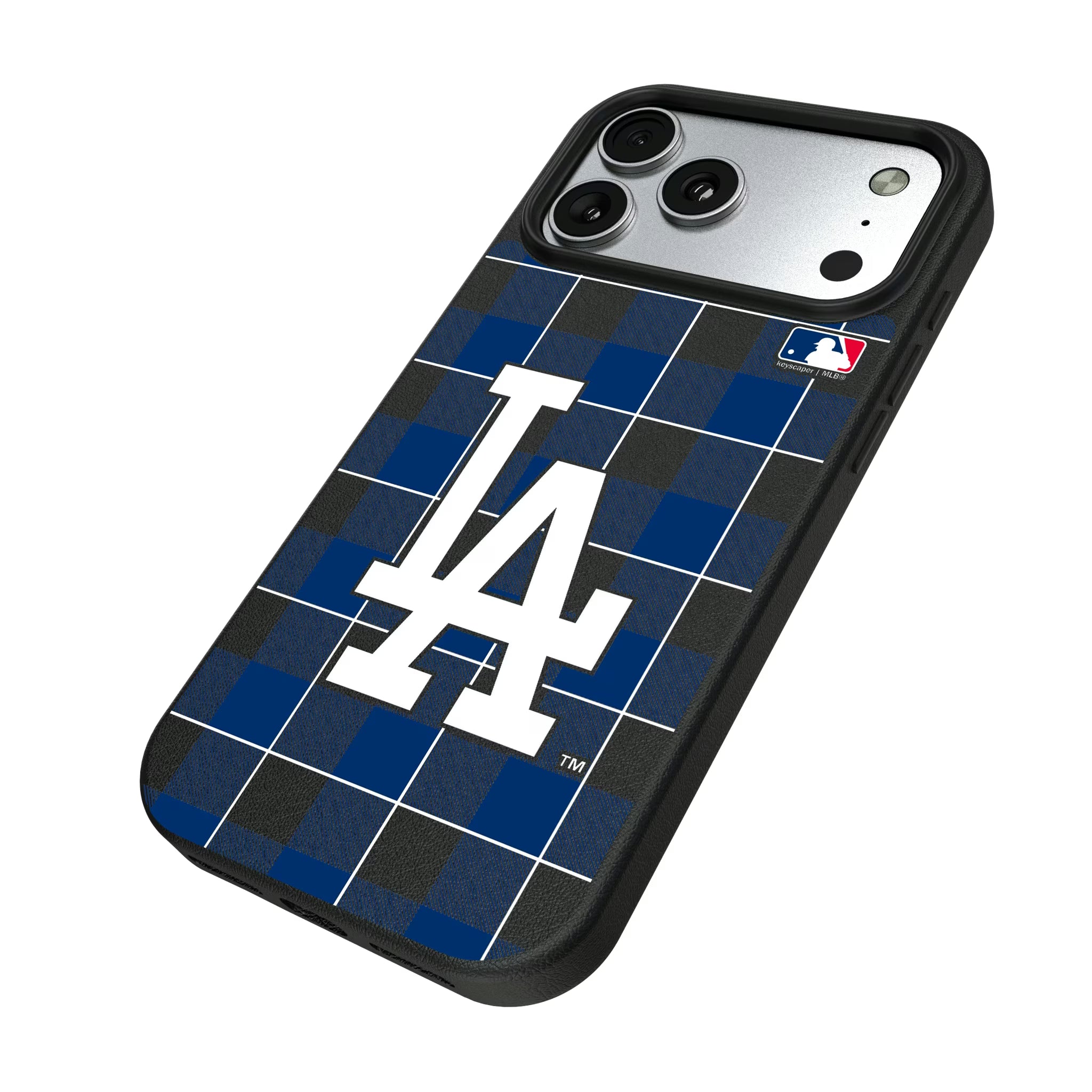 LA Dodgers Plaid iPhone MagSafe Compatible Phone Case for Apple iPhone - Isometric View#Device_iPhone 17 Pro Max