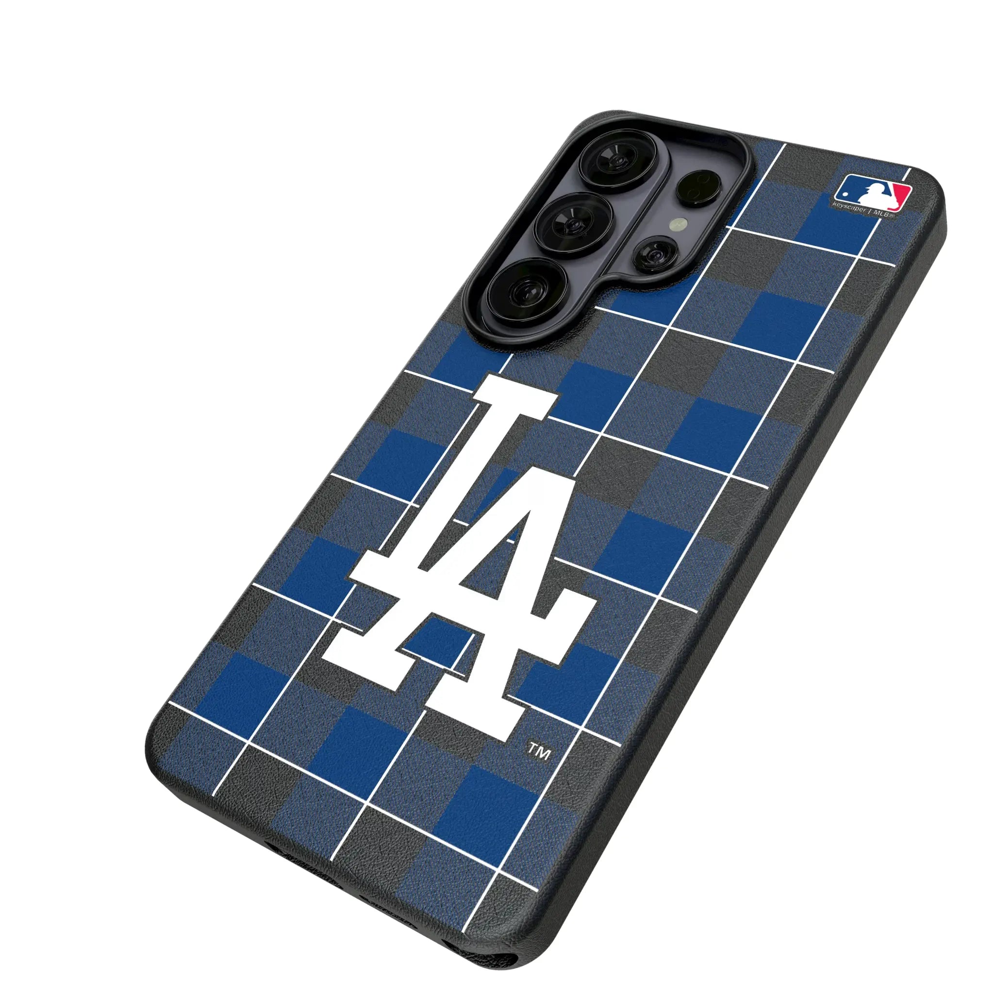 LA Dodgers Plaid Galaxy MagSafe Compatible Phone Case for Samsung Galaxy - Isometric View#Device_Galaxy S26 Ultra