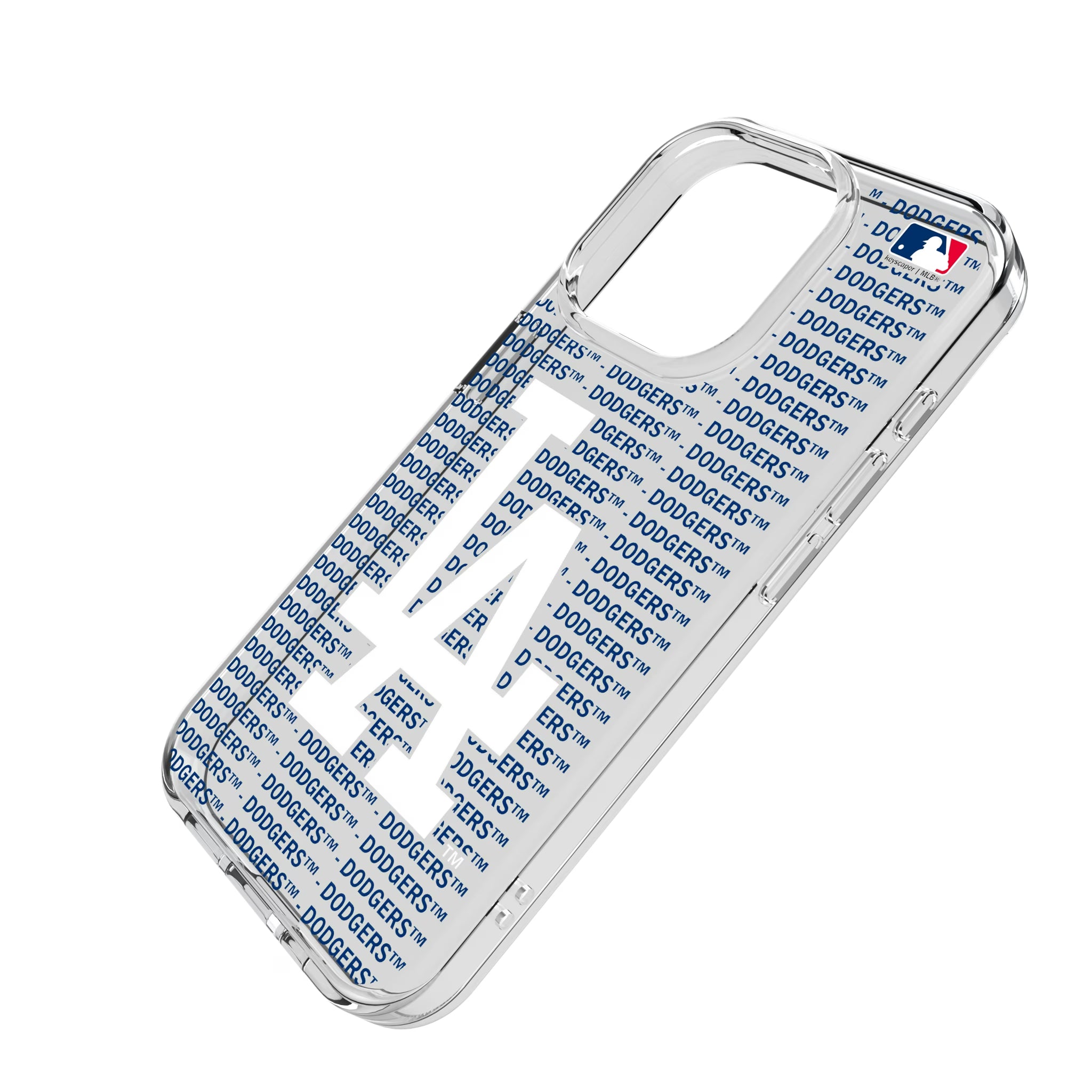 LA Dodgers Text Backdrop iPhone Clear Phone Case for Apple iPhone - Isometric View