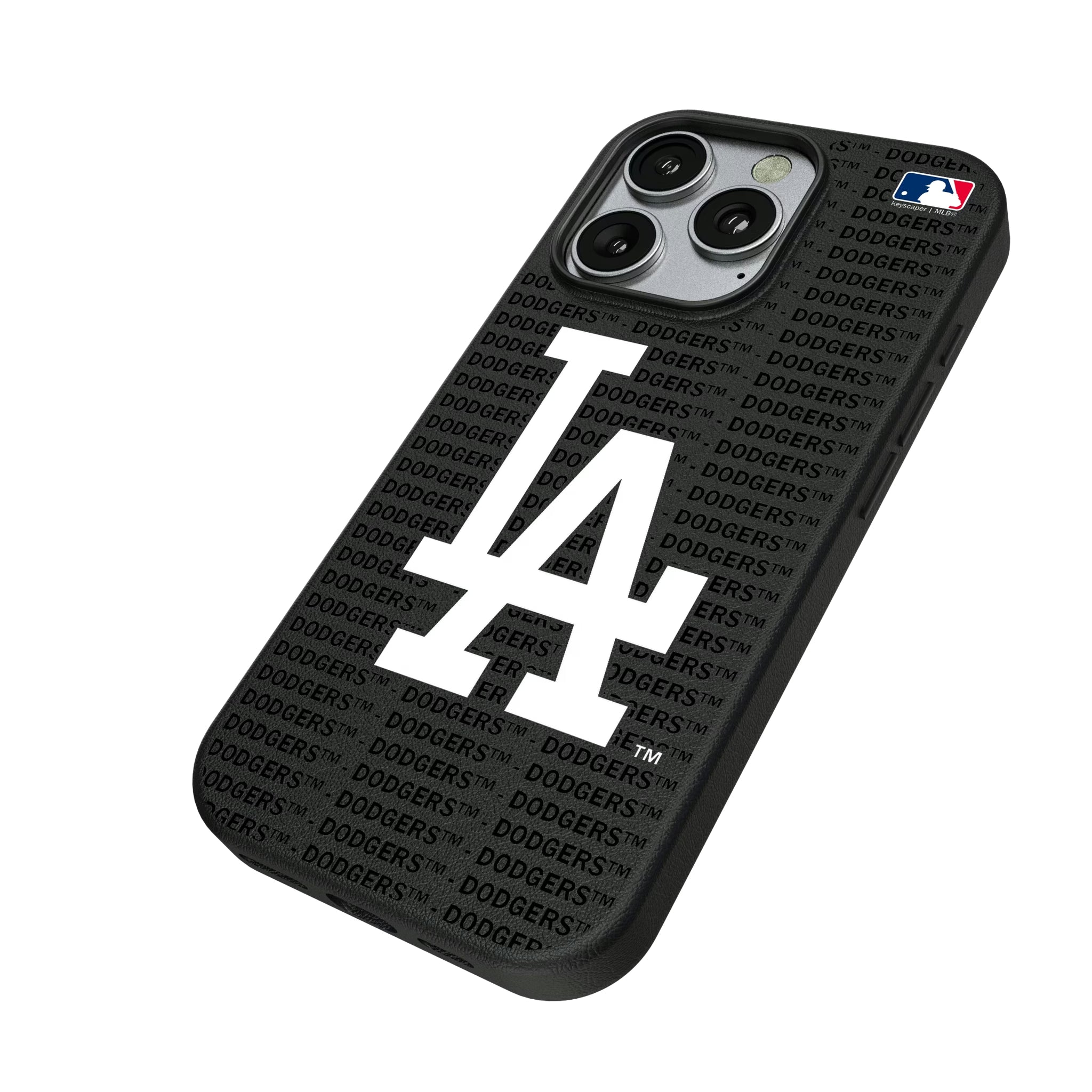 LA Dodgers Text Backdrop iPhone MagSafe Compatible Phone Case for Apple iPhone - Isometric View