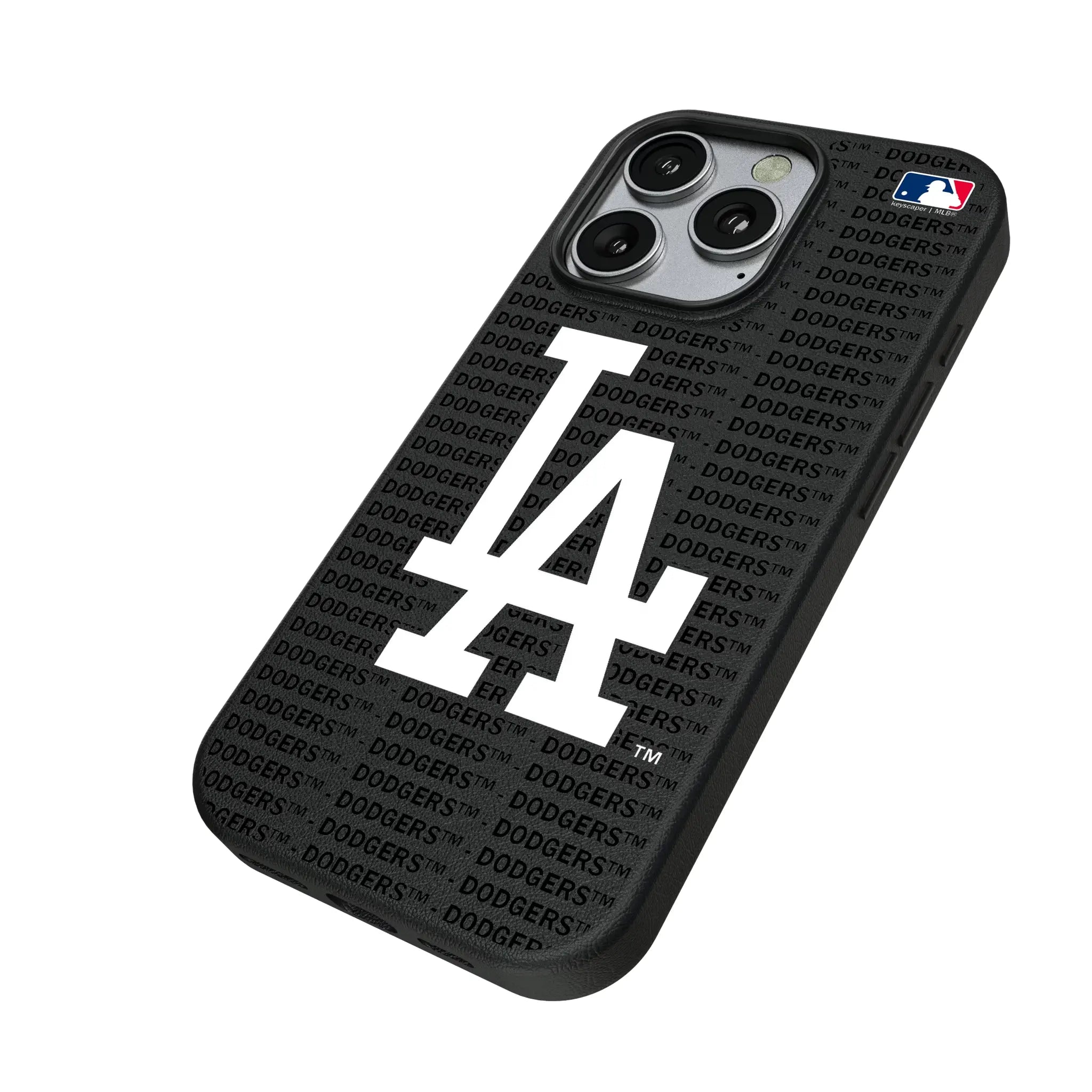 LA Dodgers Text Backdrop iPhone MagSafe Compatible Phone Case for Apple iPhone - Isometric View