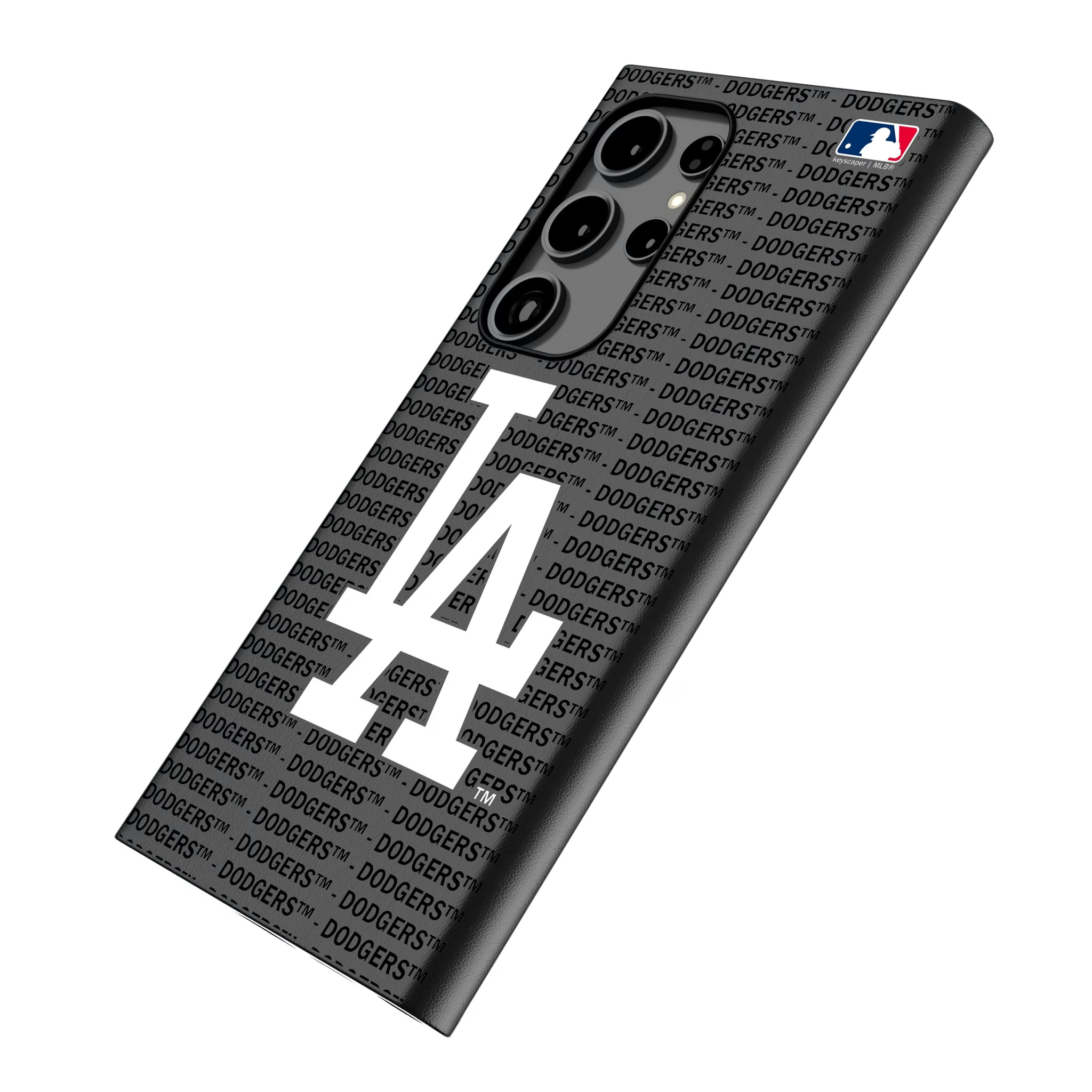 LA Dodgers Text Backdrop Galaxy MagSafe Compatible Phone Case for Samsung Galaxy - Isometric View