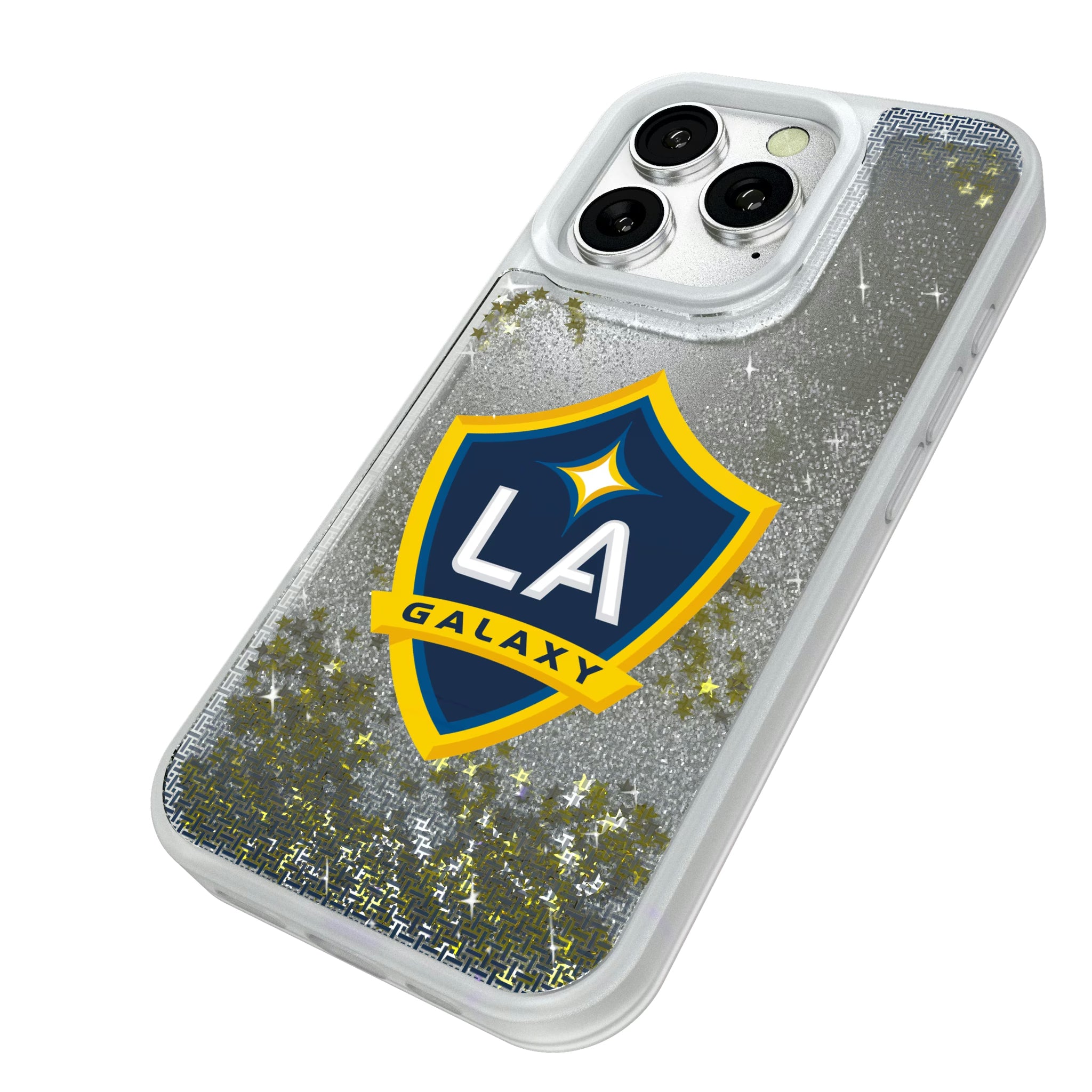 LA Galaxy Linen iPhone Glitter Phone Case for Apple iPhone - Isometric View#Device_iPhone 16 Pro