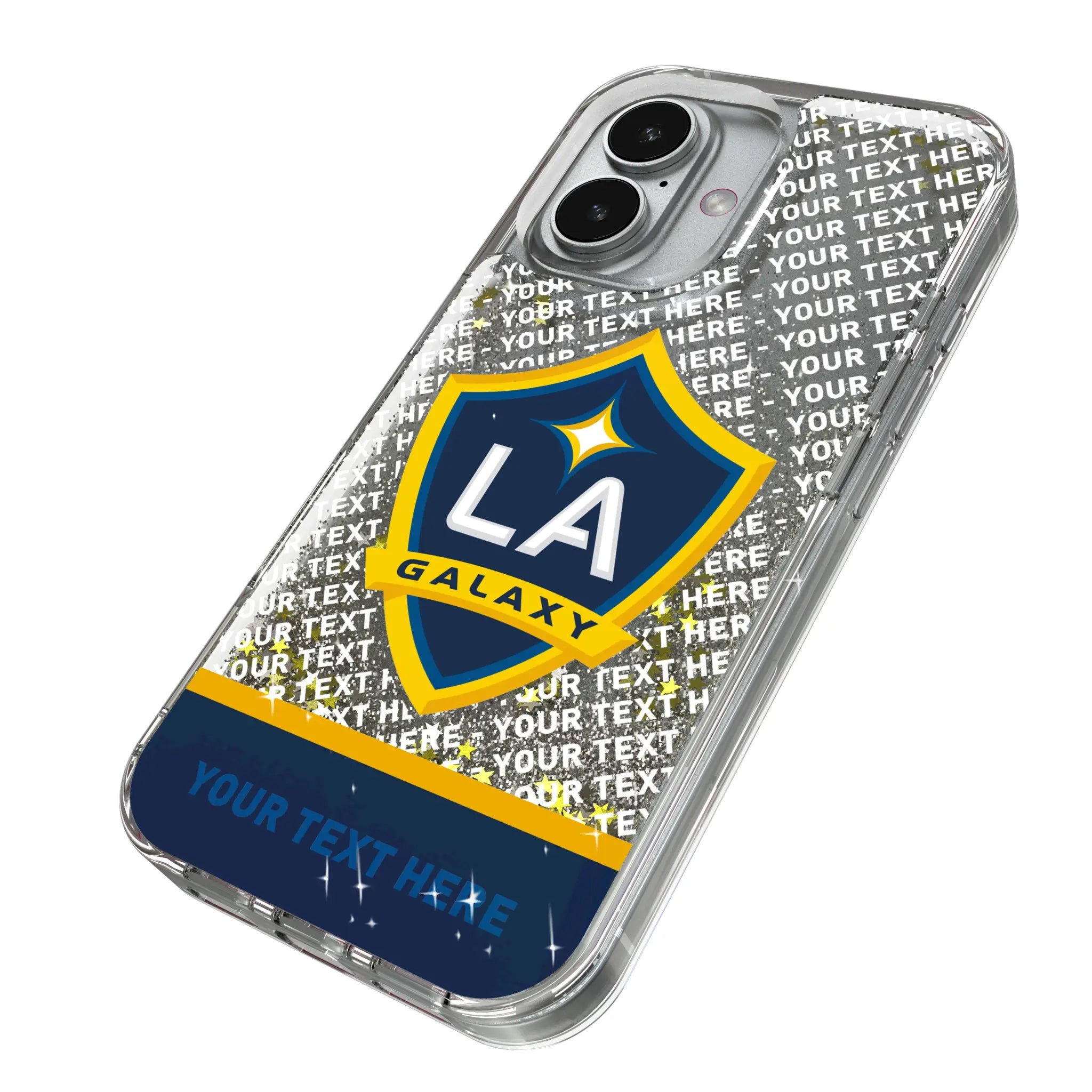 LA Galaxy Personalized EndZone Plus iPhone Glitter Phone Case for Apple iPhone - Isometric View