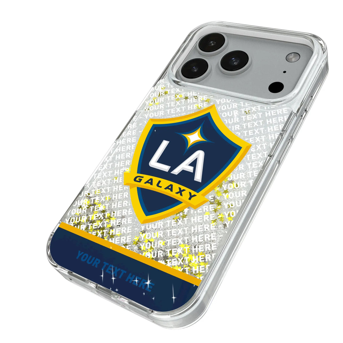 LA Galaxy Personalized EndZone Plus iPhone Glitter Phone Case for Apple iPhone - Isometric View#Device_iPhone 18 Pro