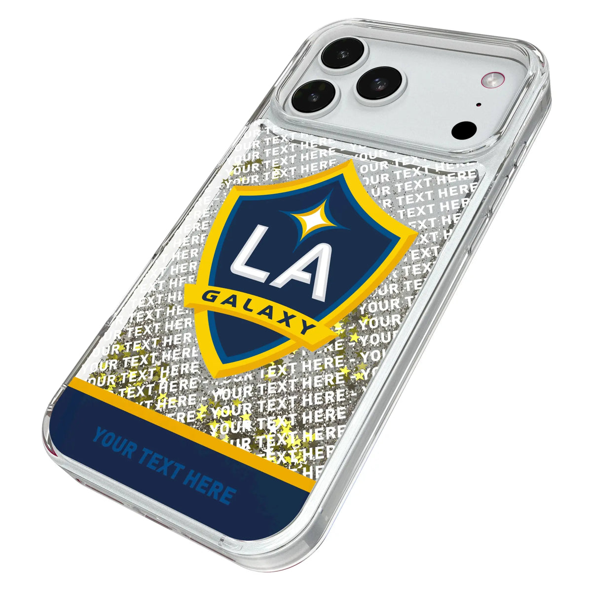 LA Galaxy Personalized EndZone Plus iPhone Glitter Phone Case for Apple iPhone - Isometric View#Device_iPhone 18 Pro Max