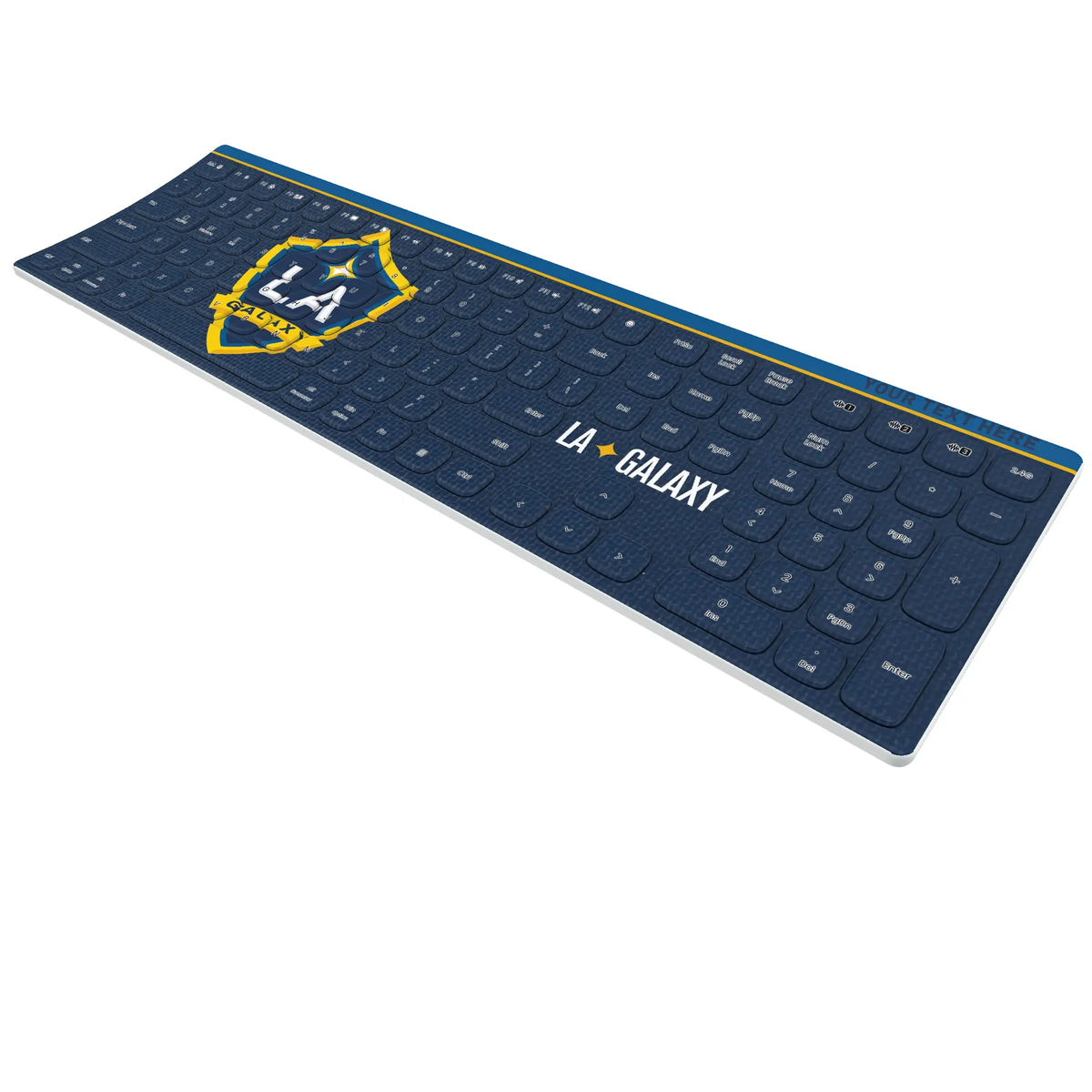 LA Galaxy Personalized Endzone Solid KKB605 Curved Wireless Keyboard - Isometric View