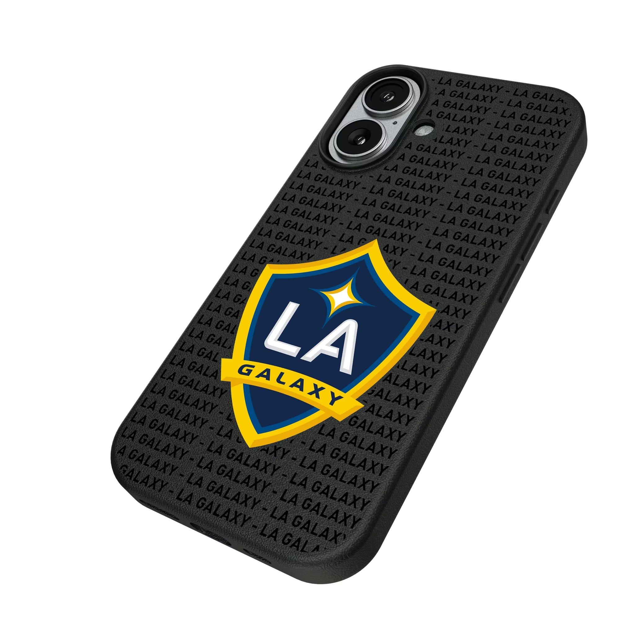 LA Galaxy Text Backdrop iPhone MagSafe Compatible Phone Case for Apple iPhone - Isometric View#Device_iPhone 17