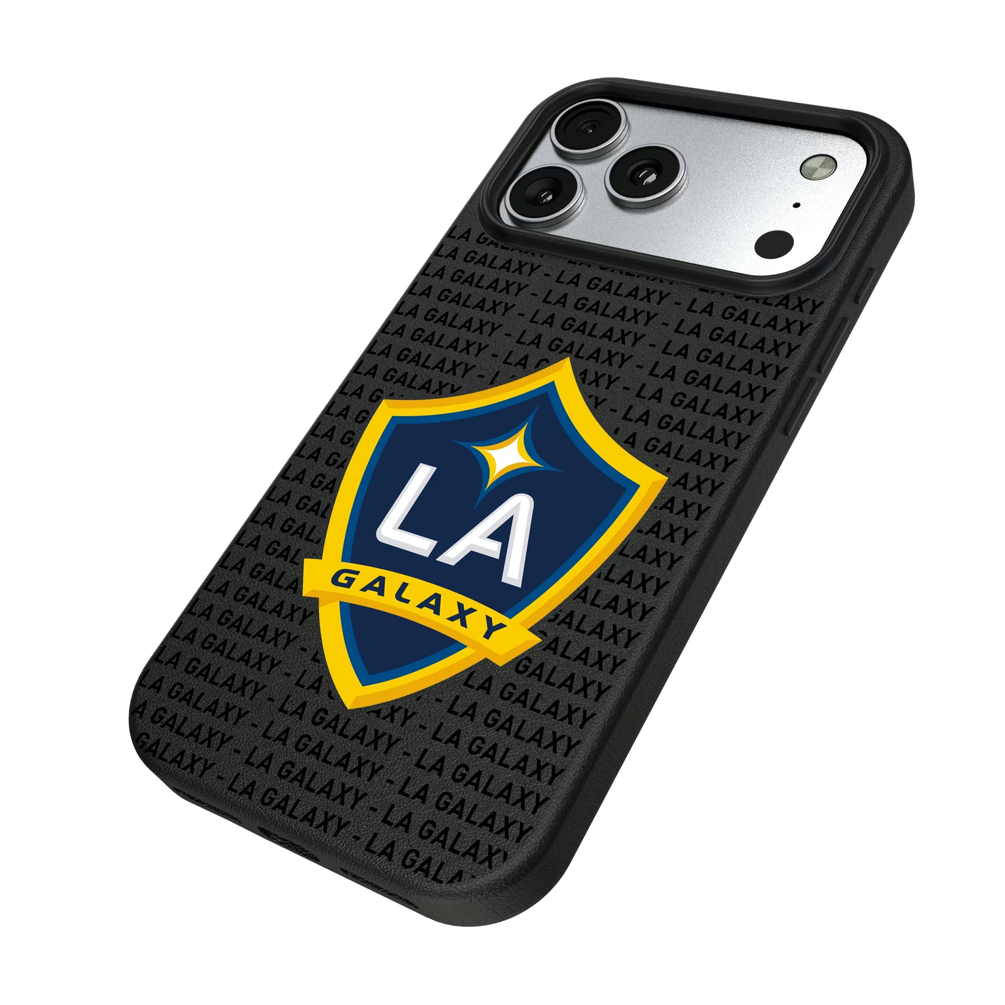 LA Galaxy Text Backdrop iPhone MagSafe Compatible Phone Case for Apple iPhone - Isometric View#Device_iPhone 17 Pro Max