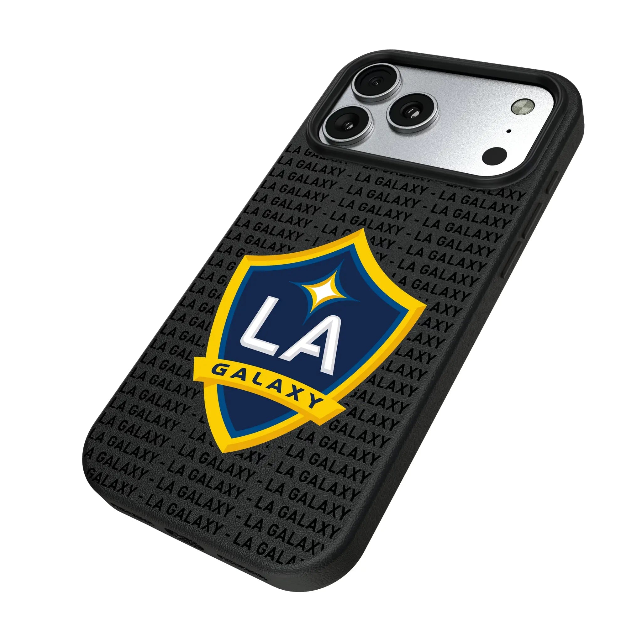 LA Galaxy Text Backdrop iPhone MagSafe Compatible Phone Case for Apple iPhone - Isometric View#Device_iPhone 17 Pro Max