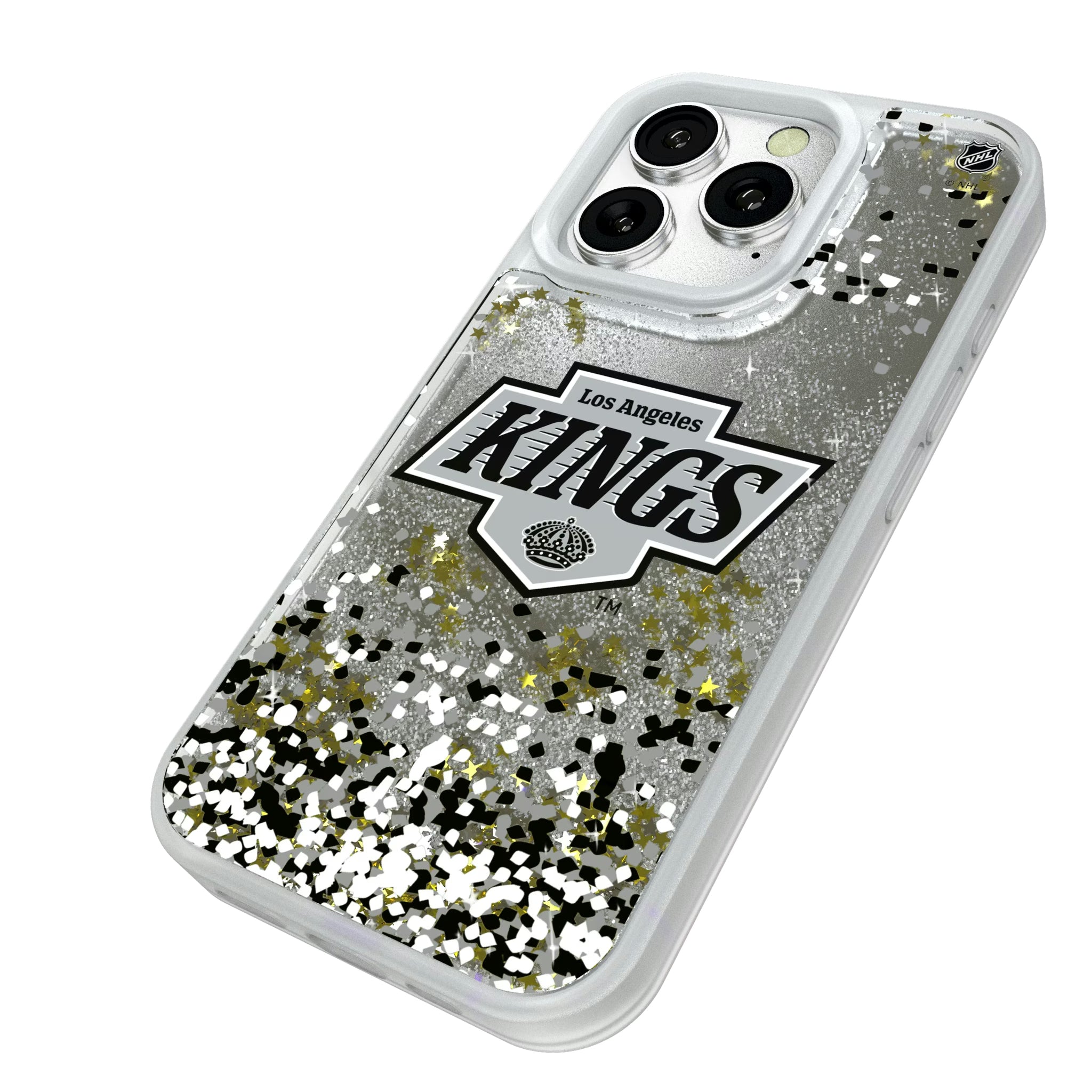 LA Kings Confetti iPhone Glitter Phone Case for Apple iPhone - Isometric View#Device_iPhone 16 Pro