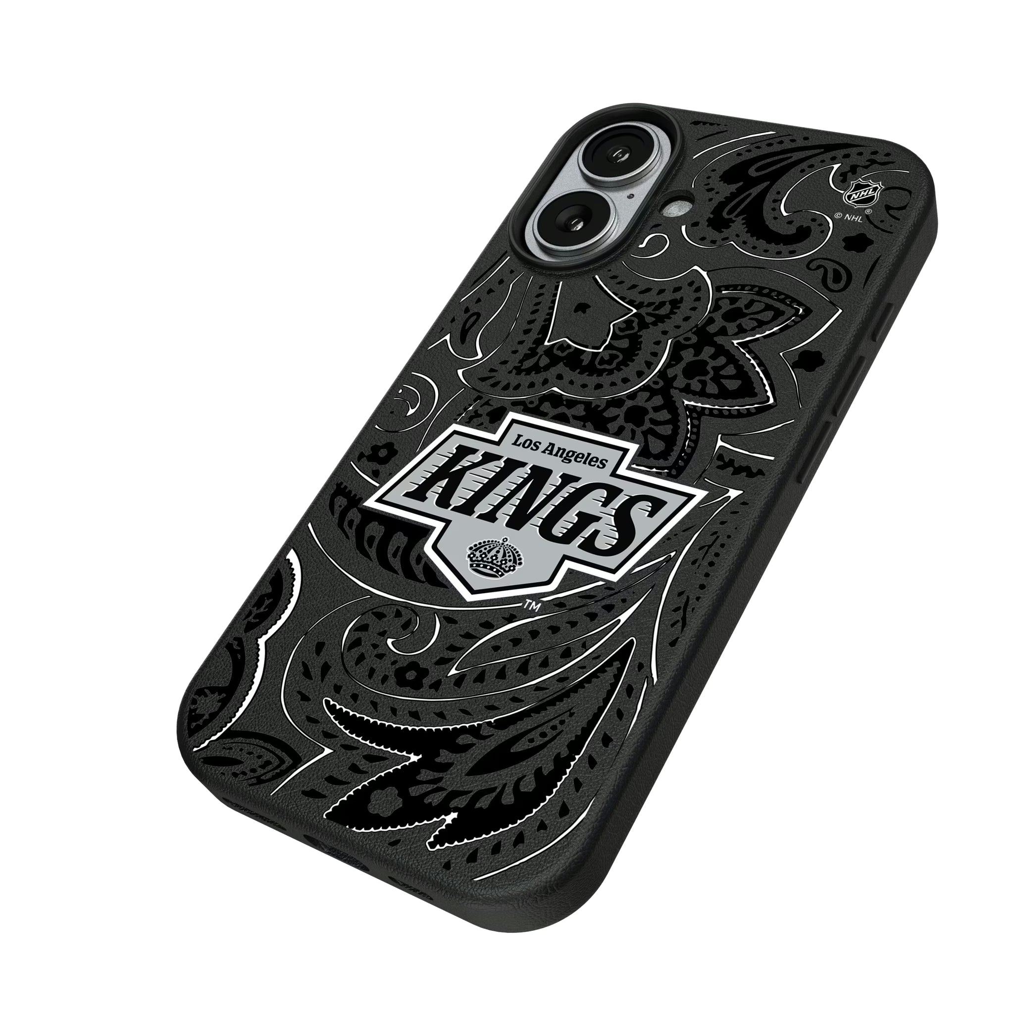 LA Kings Paisley iPhone MagSafe Compatible Phone Case for Apple iPhone - Isometric View#Device_iPhone 17