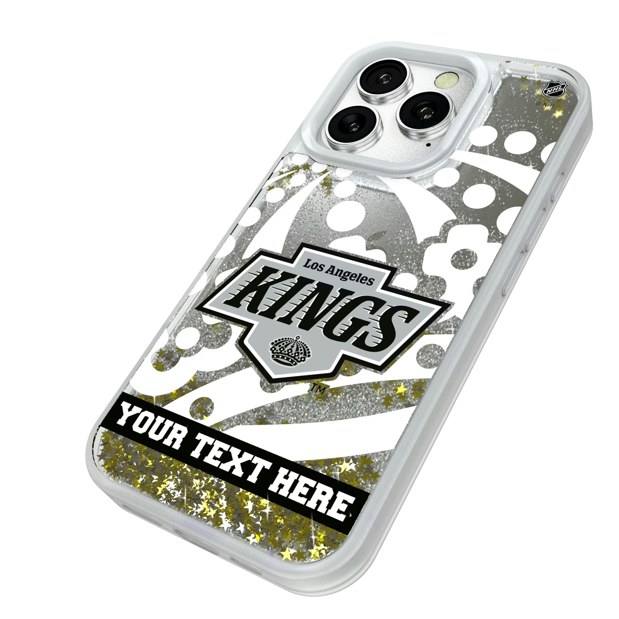 LA Kings Personalized Tilt iPhone Glitter Phone Case for Apple iPhone - Isometric View#Device_iPhone 16 Pro
