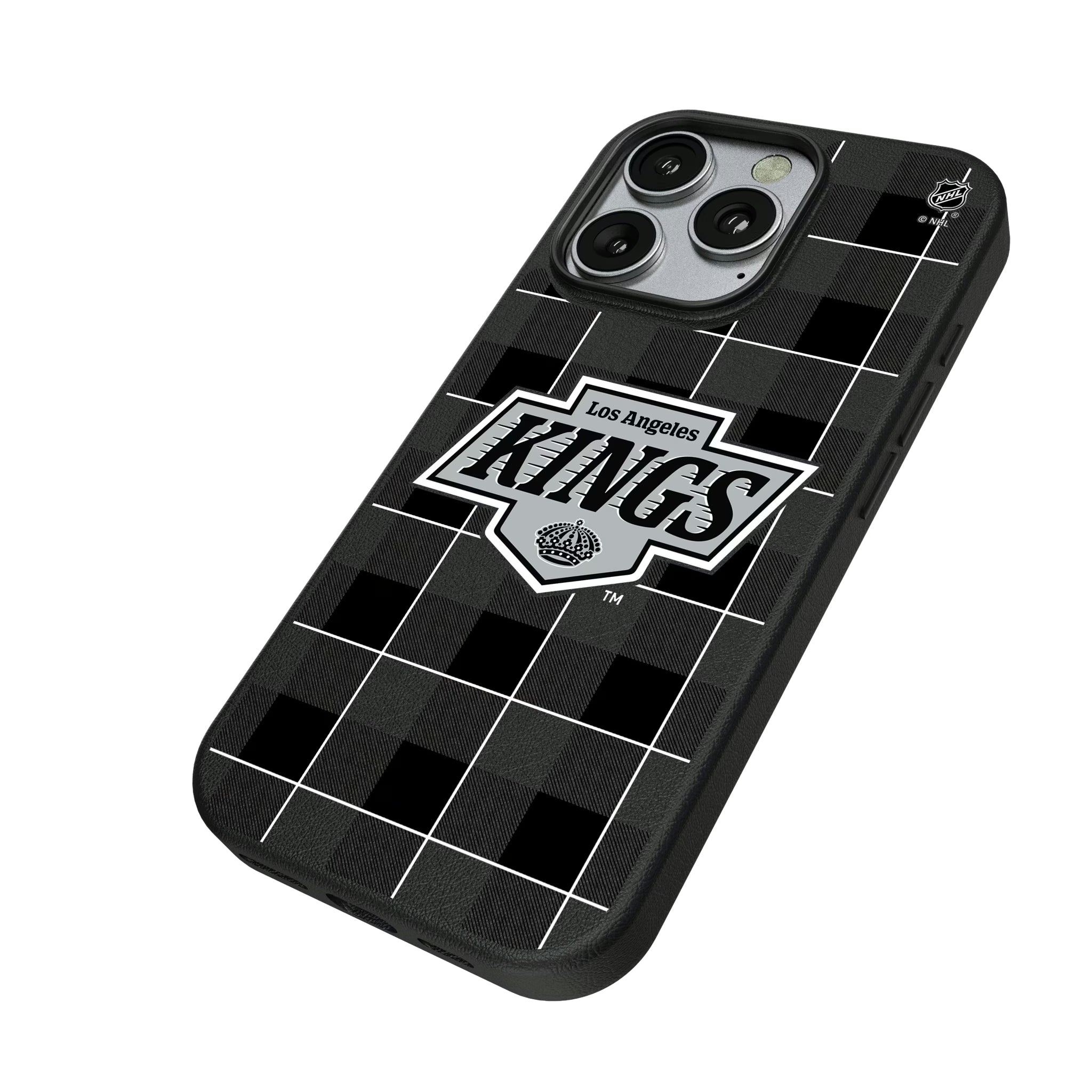 LA Kings Plaid iPhone MagSafe Compatible Phone Case for Apple iPhone - Isometric View