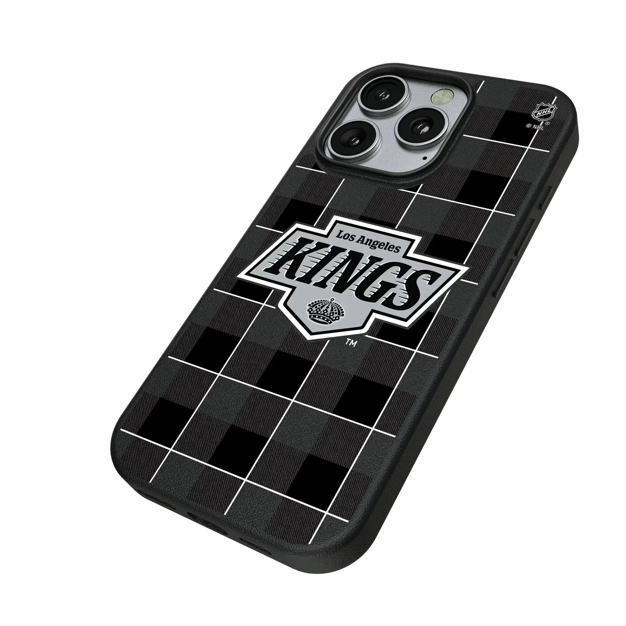 LA Kings Plaid iPhone MagSafe Compatible Phone Case for Apple iPhone - Isometric View