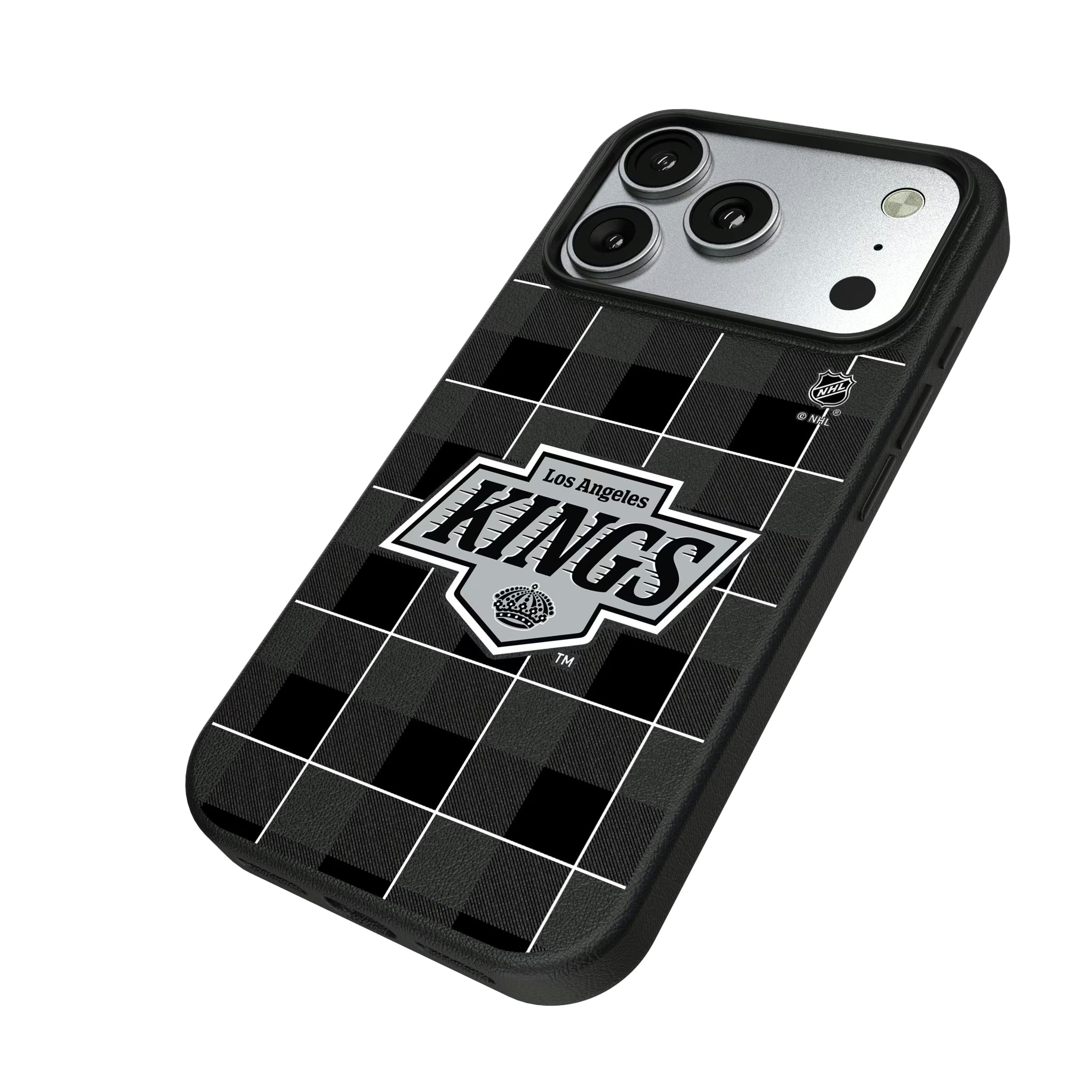 LA Kings Plaid iPhone MagSafe Compatible Phone Case for Apple iPhone - Isometric View#Device_iPhone 17 Pro