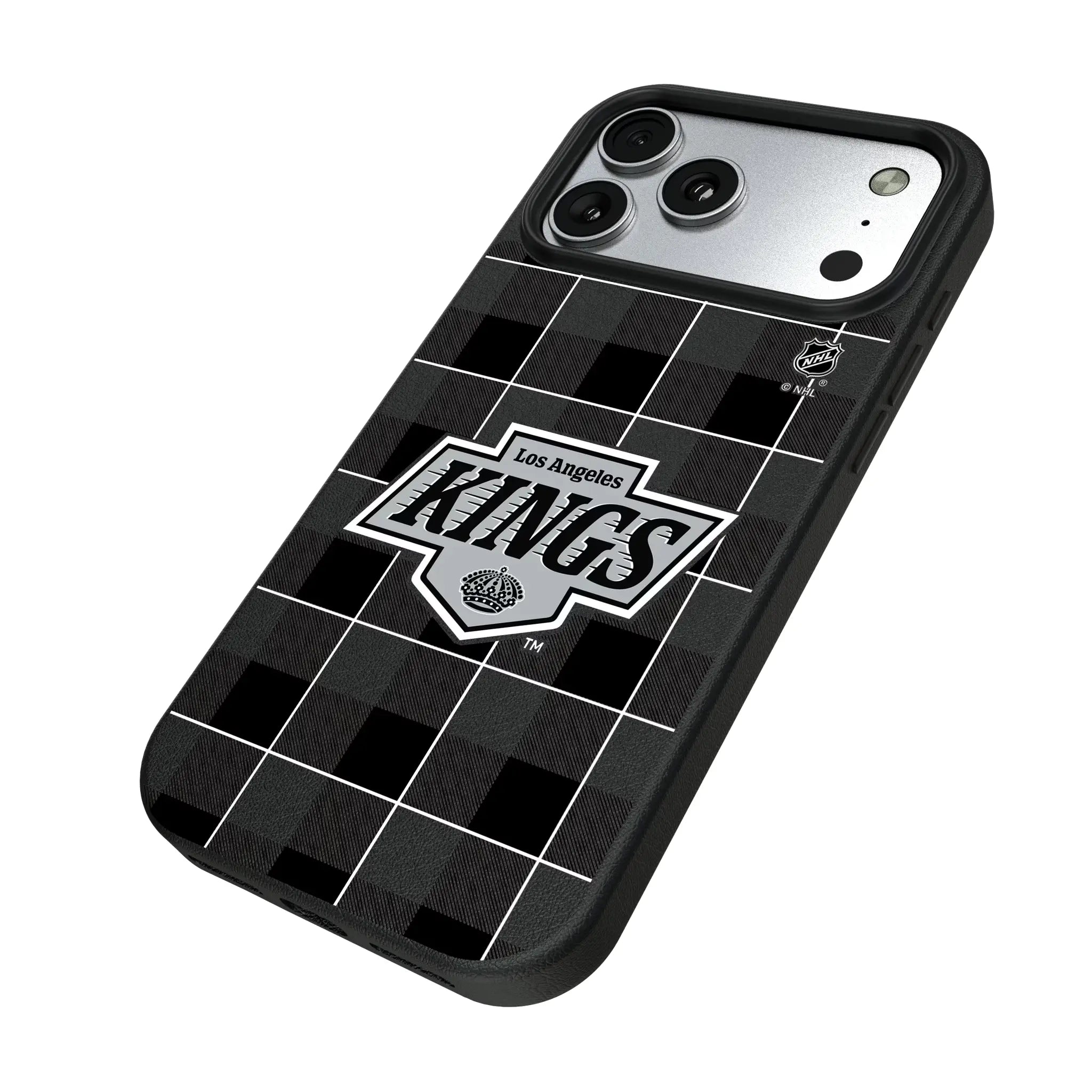 LA Kings Plaid iPhone MagSafe Compatible Phone Case for Apple iPhone - Isometric View#Device_iPhone 17 Pro Max
